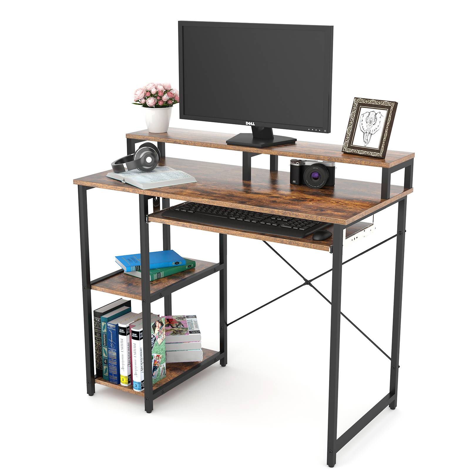  Flash Furniture Clifton Maple Computer Desk with Top and Lower  Storage Shelves 28 Inch : Home & Kitchen