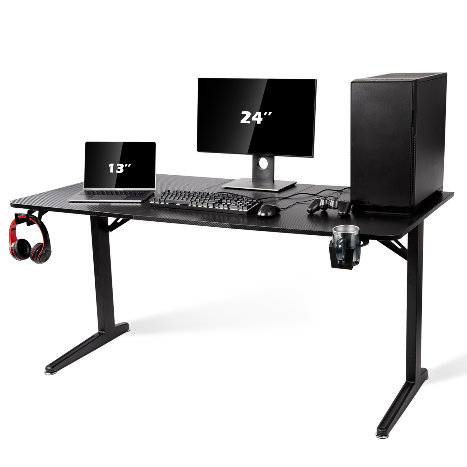 TOPSKY Gaming Desk Large Surface 63''x31.5'' with Cup Holder, Headphone  Hook and Cable Management GT-102