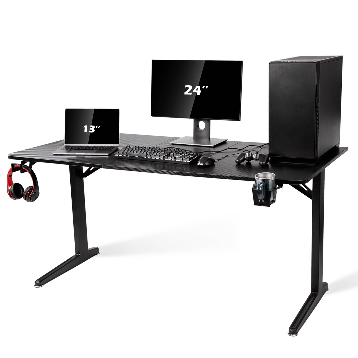 TOPSKY Gaming Desk Large Surface 63’’x31.5’’ with Cup Holder, Headphone Hook and Cable Management GT-102