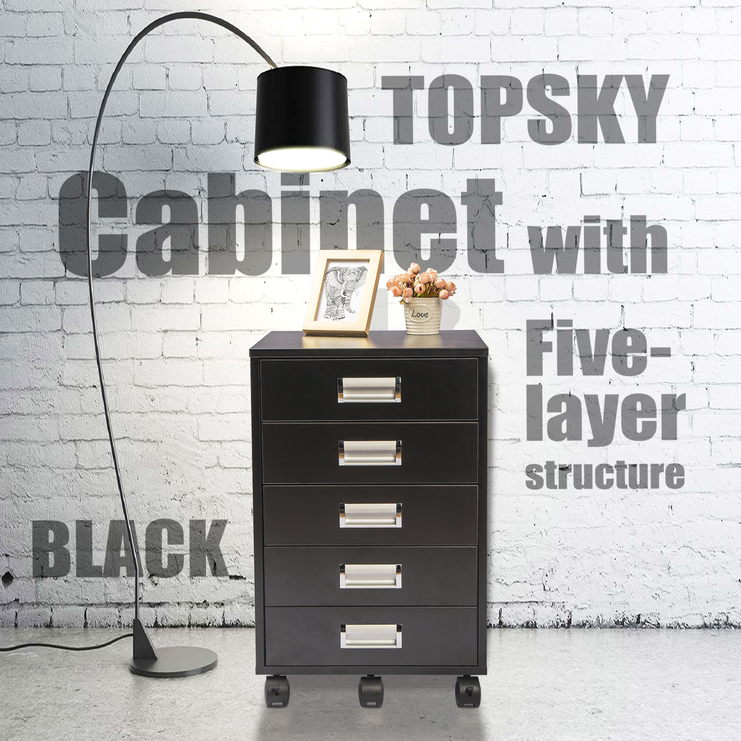 White TOPSKY 5 Drawer Mobile Cabinet Fully Assembled Except Casters Built-in Handle