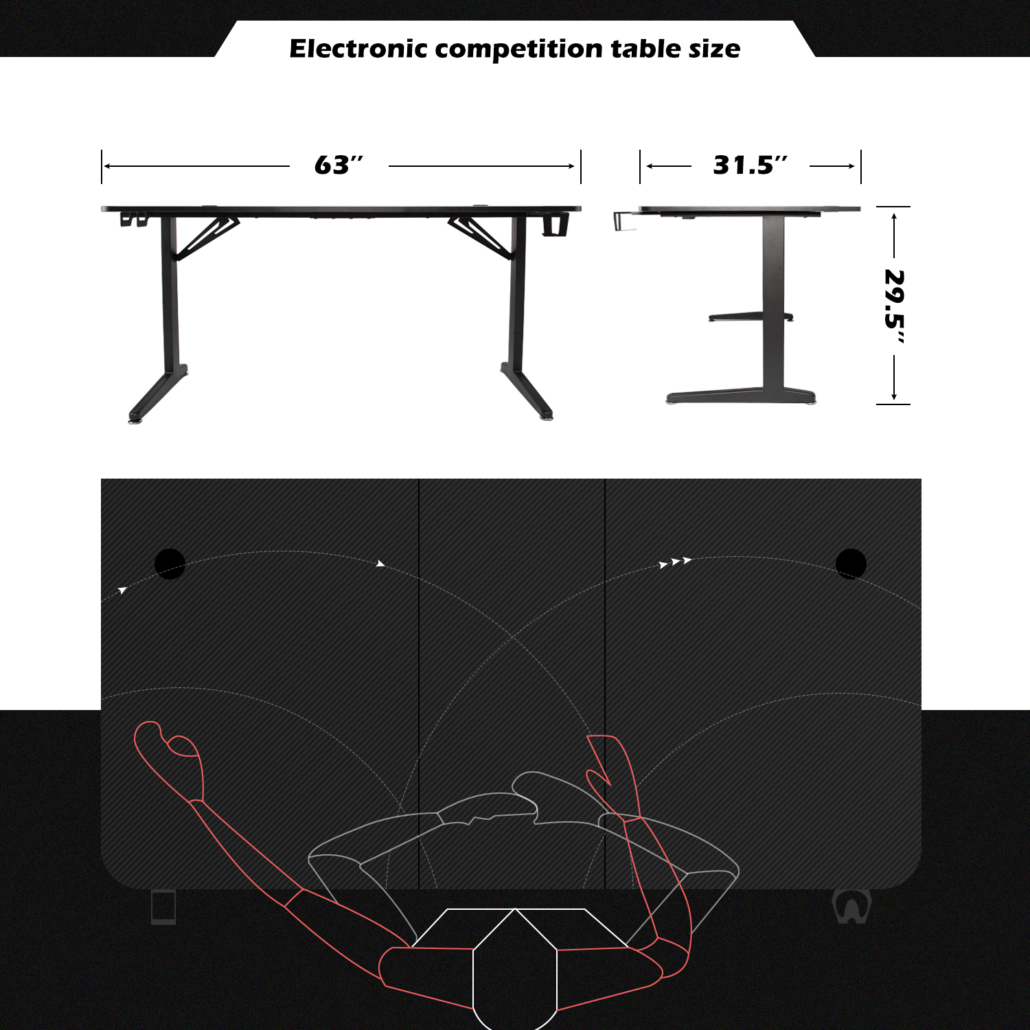  FUSLITE 63 Inch Gaming Desk, with Carbon Fiber Surface,  Lightning-Shaped PC Computer Table, with Headphone Holder, Cup Holder,  Cable Management Box, Gaming Table for Gamer, Black&Pink : Home & Kitchen