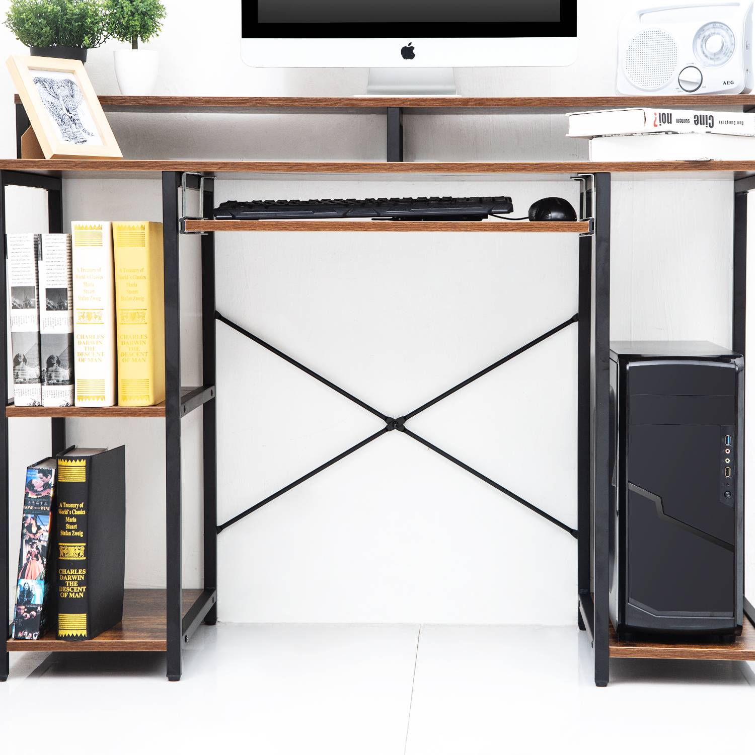 47 Computer Desk Writing Study Table with Keyboard Tray and Monitor Stand