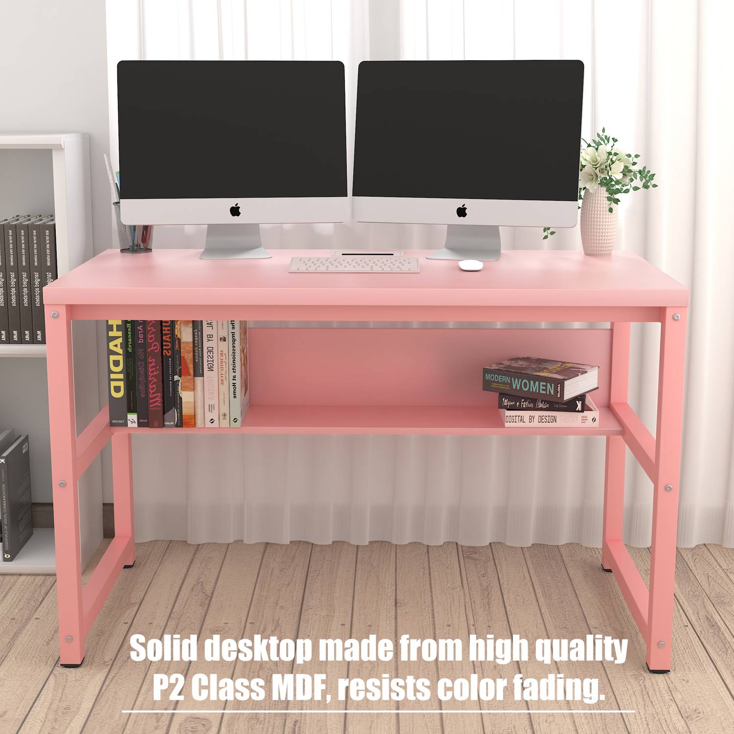 TOPSKY 47" Computer Desk with Bookshelf/Metal Hole Cable Cover 1.18" Thick Desk CT-8025A