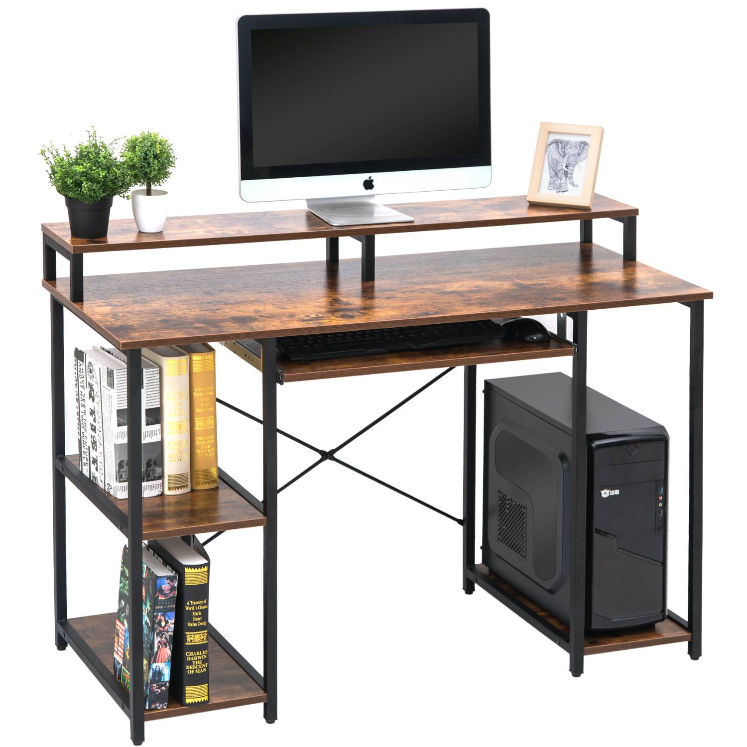 TOPSKY 46.5”Computer Desk with Storage Shelves/23.2" Keyboard Tray/Monitor Stand Study Table for Home Office S-205