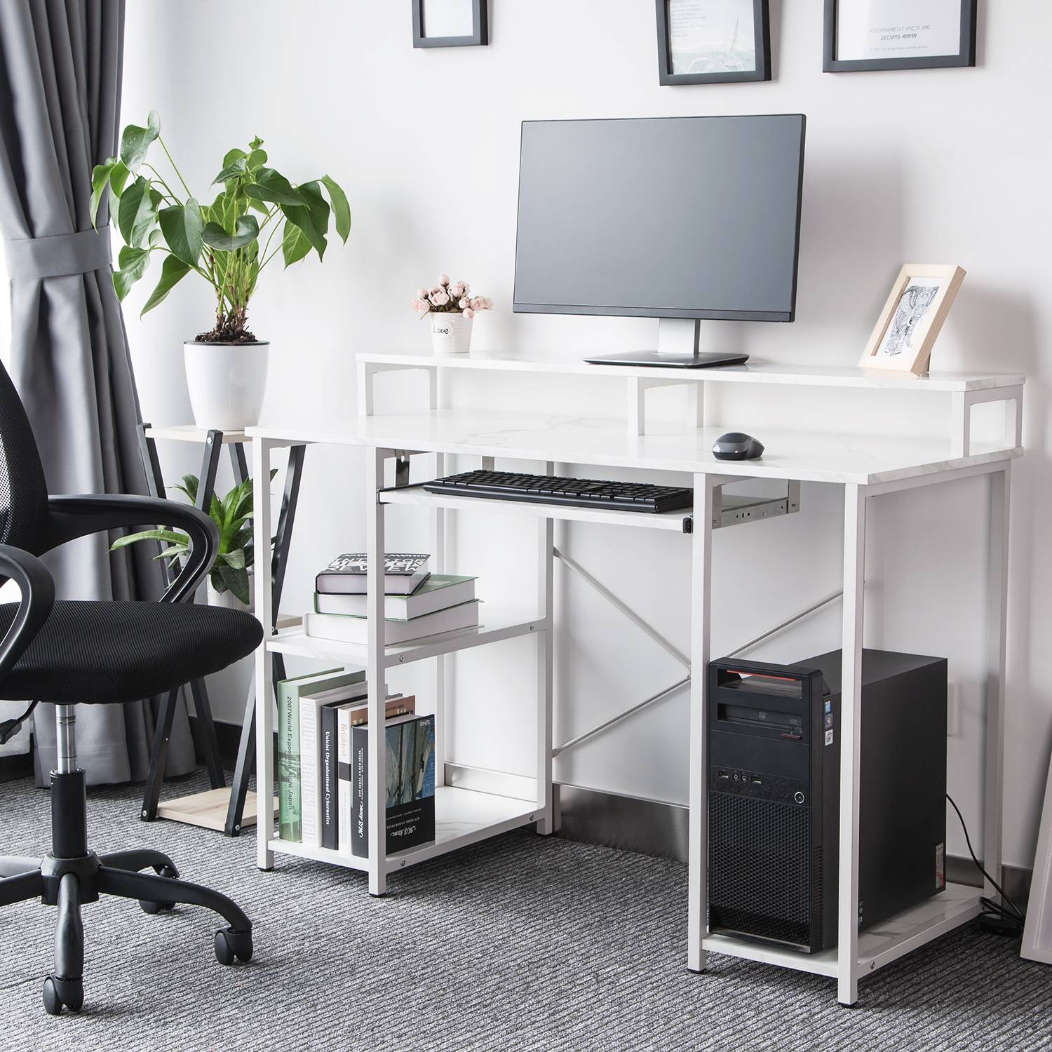 TOPSKY 46.5”Computer Desk with Storage Shelves/23.2" Keyboard Tray/Monitor Stand Study Table for Home Office S-205