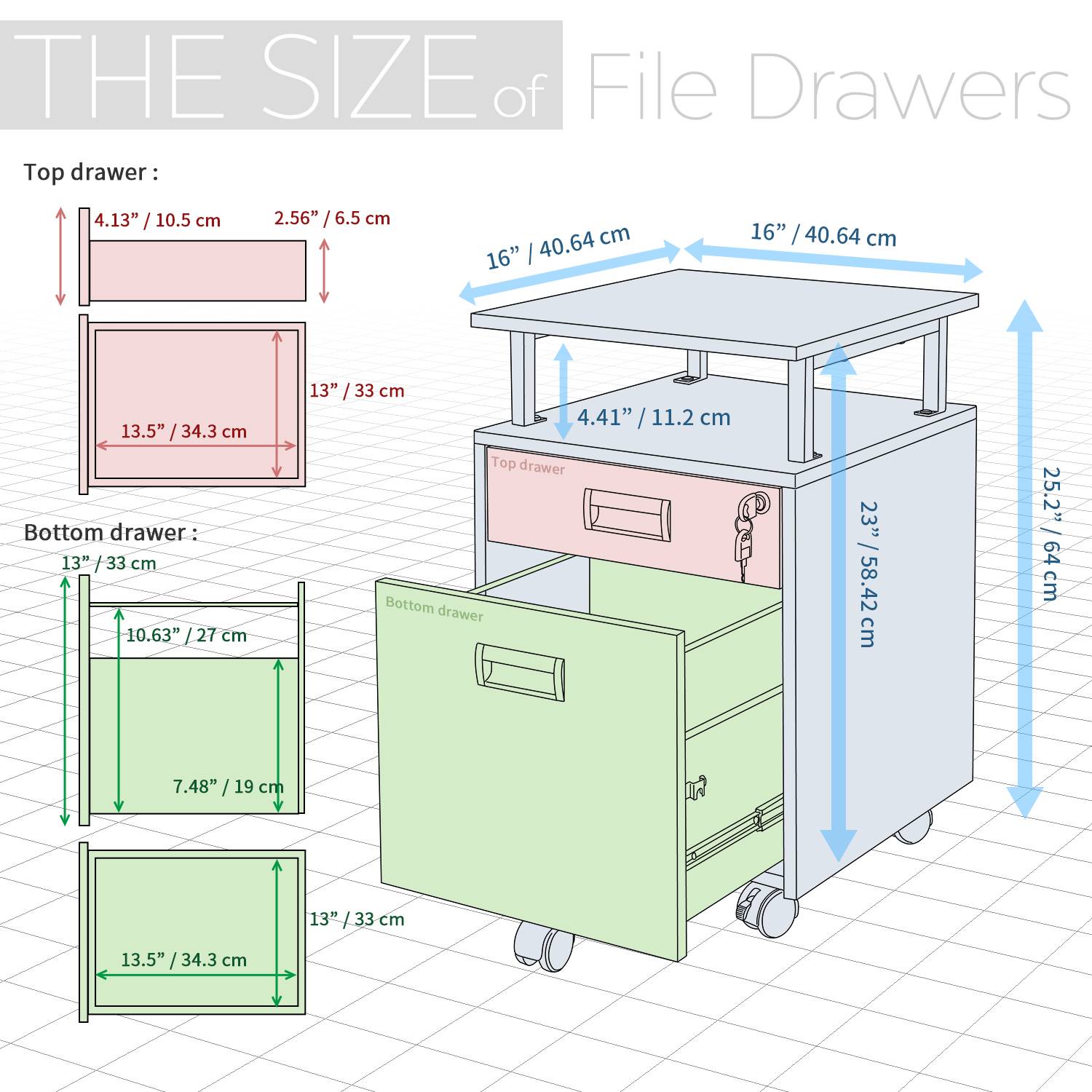 TOPSKY 2 Drawers Wood Mobile File Cabinet with Shelf for A4/Letter Size File Fully Assembled Except Shelf/Casters - S14A