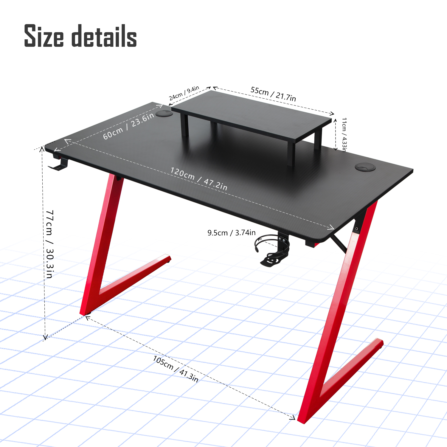 TOPSKY Gaming Desk Home Office Gaming Table with Cup Holder Headphone Hook 47"/55"  GT-101A/GT-101B