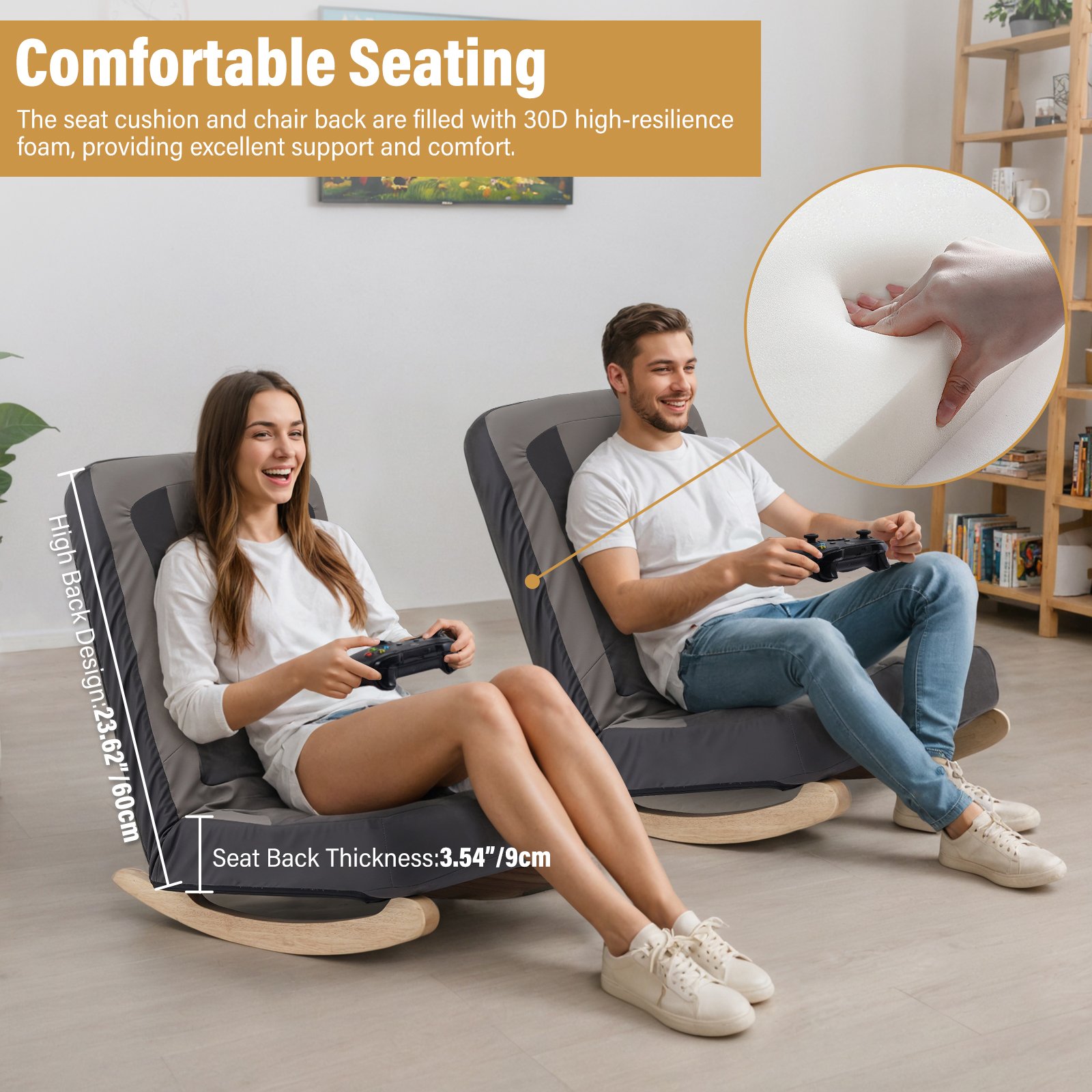 TOPSKY Floor Rocking Gaming Chair, Reclining Padded Backrest Chair with 5 Adjustable Positions and Solid Wood Base for Gaming and Relaxing XY-CR-791N