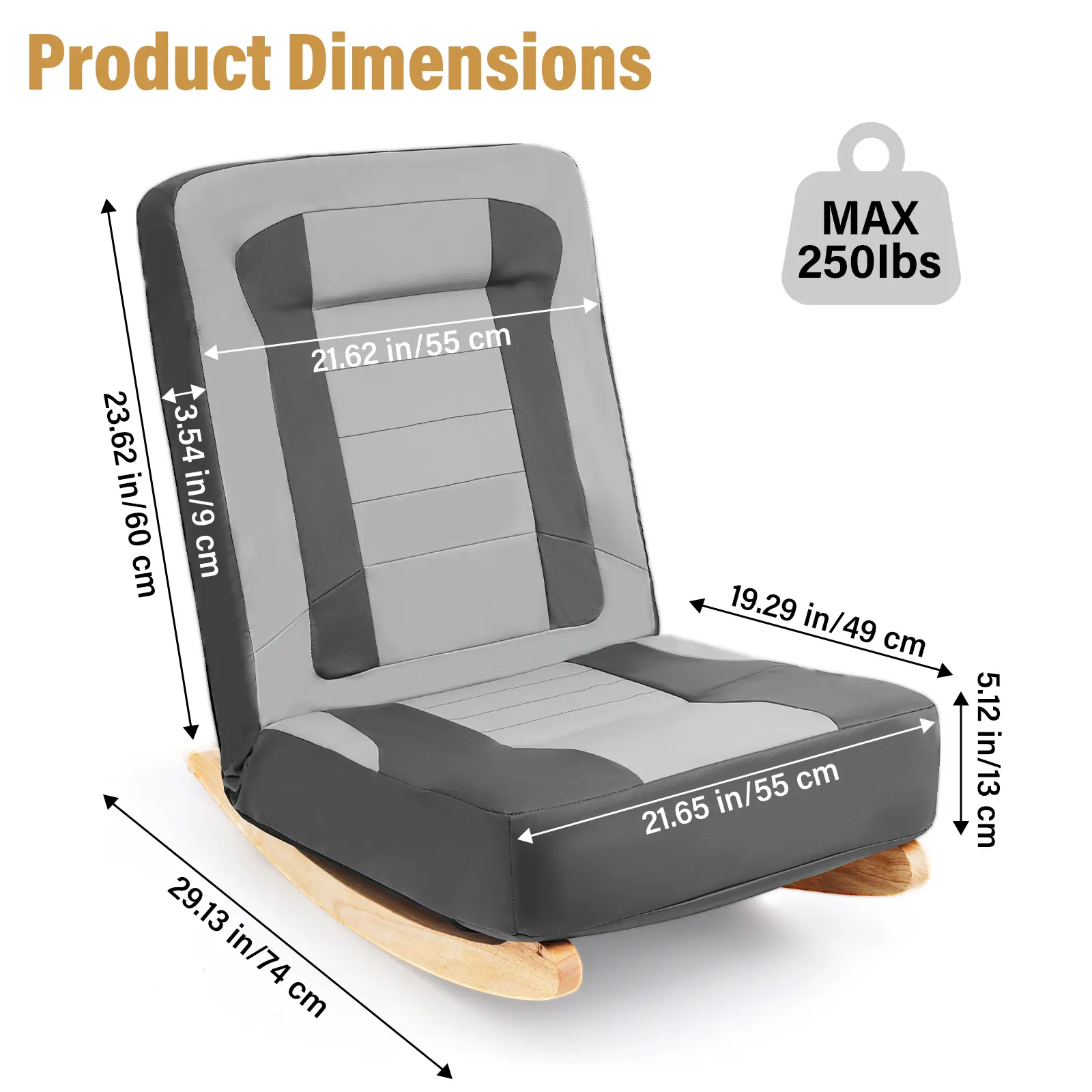 TOPSKY Floor Rocking Gaming Chair, Reclining Padded Backrest Chair with 5 Adjustable Positions and Solid Wood Base for Gaming and Relaxing XY-CR-791N