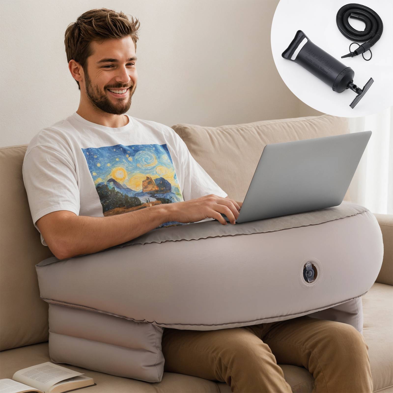 TOPSKY Gaming Pillow for Laps, Inflatable Soft Lap Desk Pillow for Adults and Kids for Reading, Working and Gaming Sitting on Bed or Couch