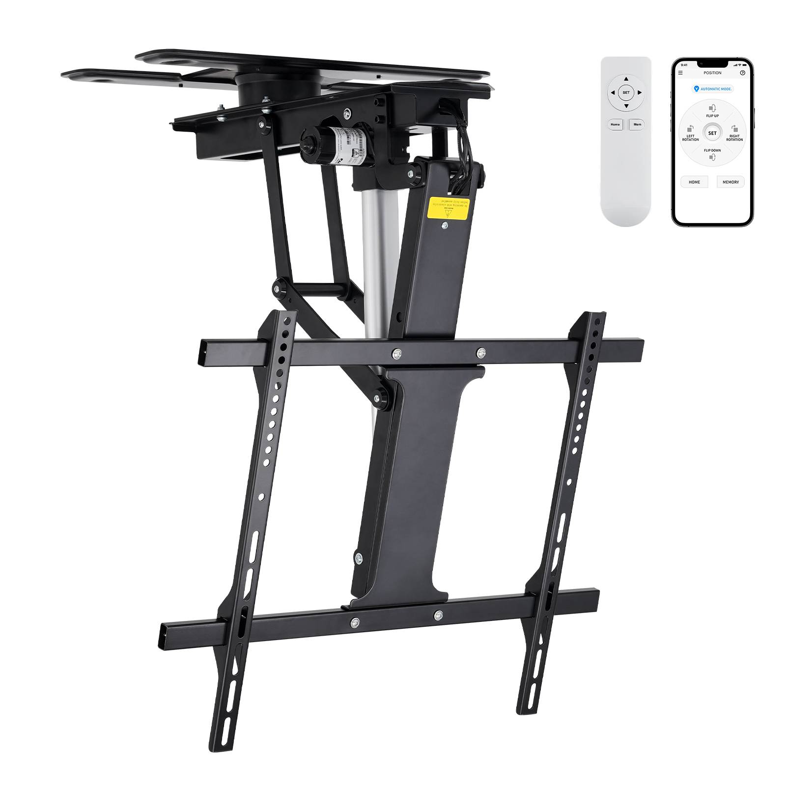 TOPSKY Electric Adjustable Flip Down Swiveling TV Mount with Remote and App Controller, Large Motorized Ceiling TV Mount for 32 to 75 Inch Flat and Curved Screen TVs