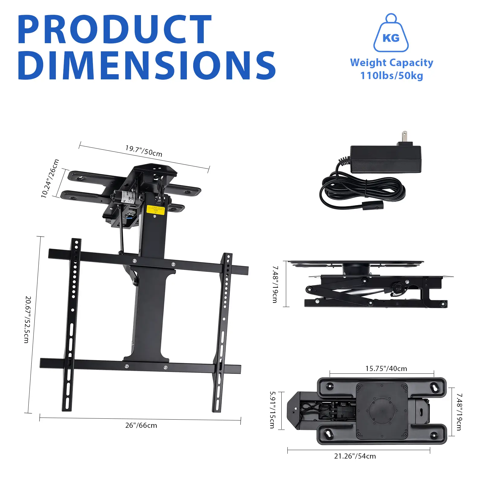 TOPSKY Electric Adjustable Flip Down Swiveling TV Mount with Remote and App Controller, Large Motorized Ceiling TV Mount for 32 to 75 Inch Flat and Curved Screen TVs