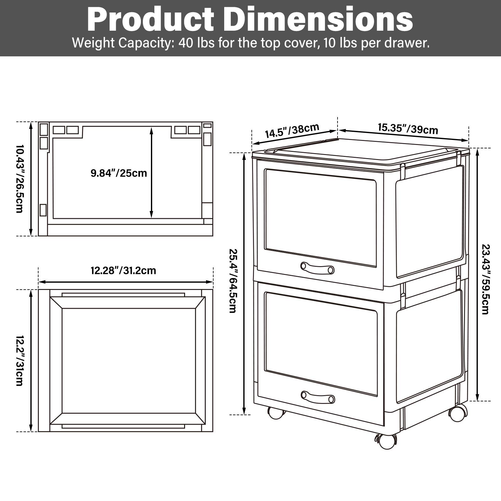 TOPSKY 2-Drawer Collapsible Plastic Mobile File Cabinet with Castors for Letter-Size File Folder for Home and Office