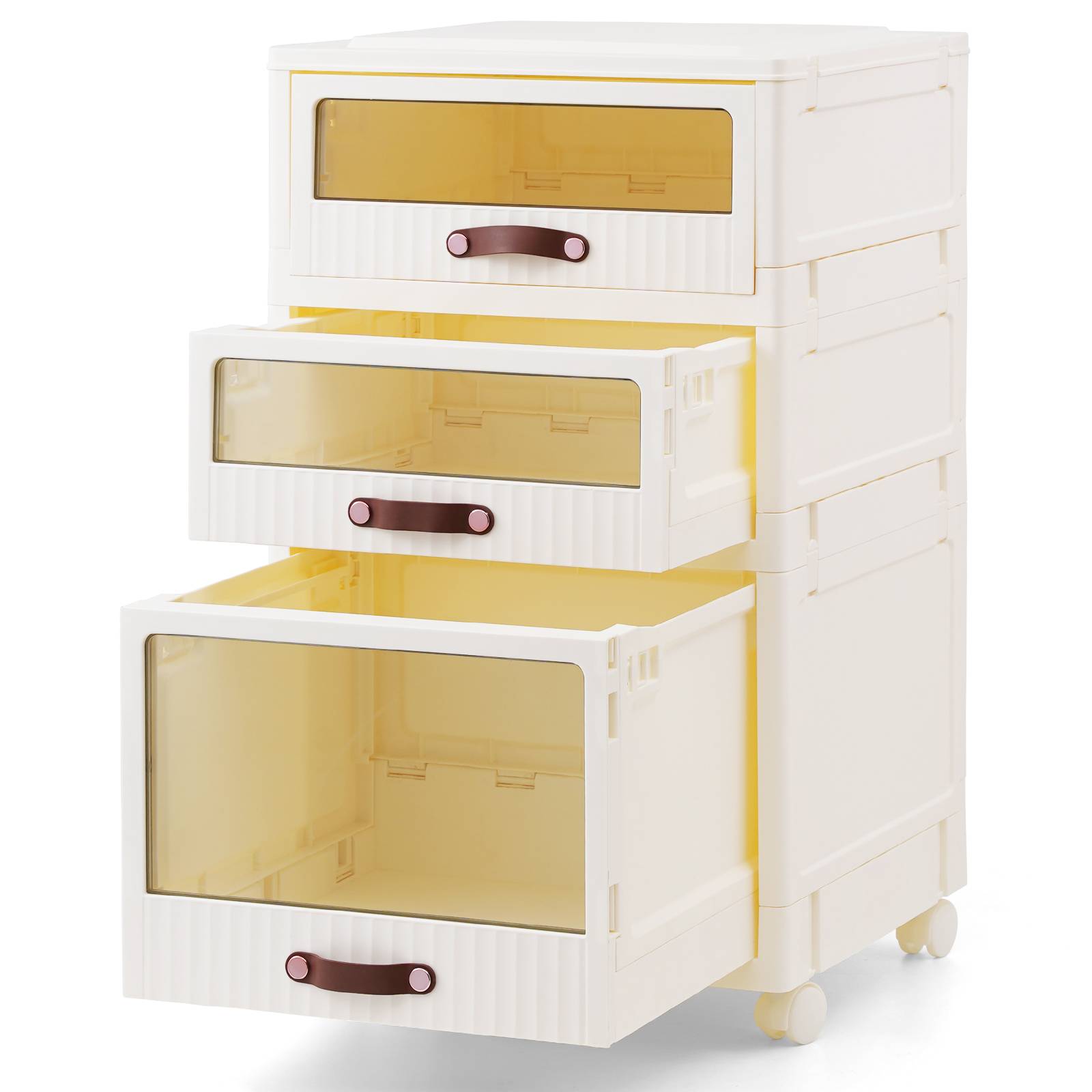 TOPSKY 3-Drawer Collapsible Plastic Mobile File Cabinet with Castors for Letter-Size File Folder for Home and Office