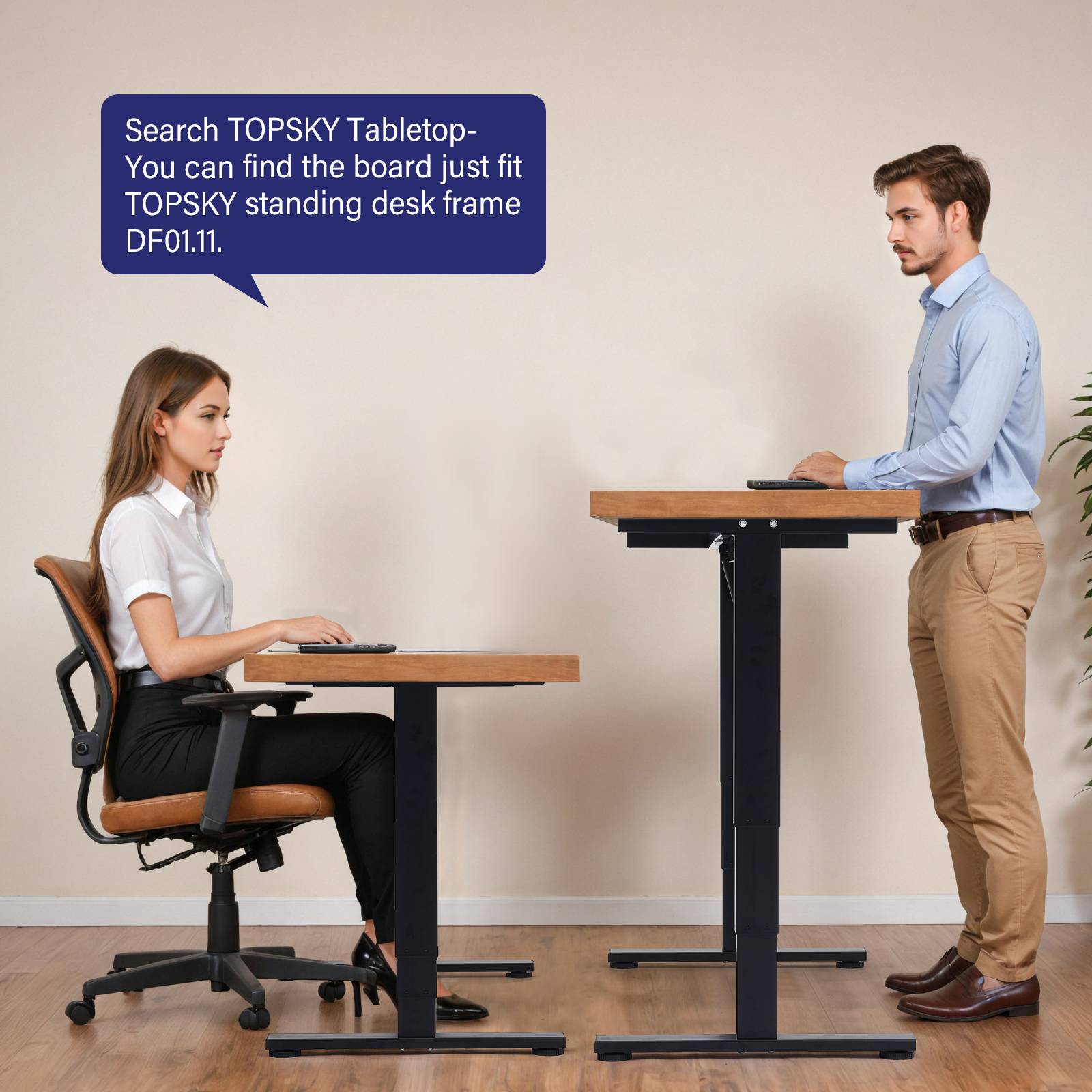 TOPSKY Single Motor 3 Stage Electric Adjustable Standing Computer Desk with Wider Adjustable Height Range for Home and Office DF01.11