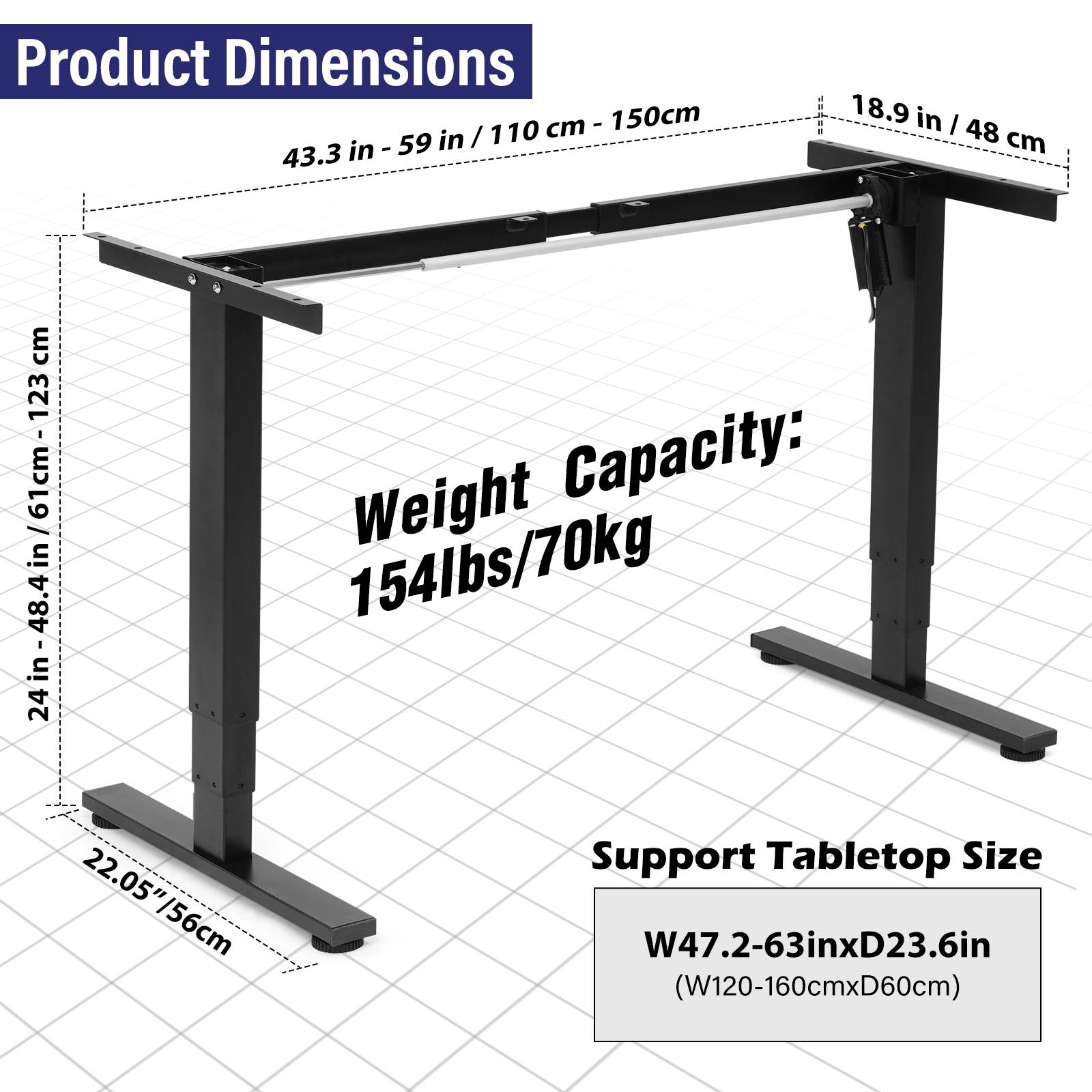 TOPSKY Single Motor 3 Stage Electric Adjustable Standing Computer Desk with Wider Adjustable Height Range for Home and Office DF01.11