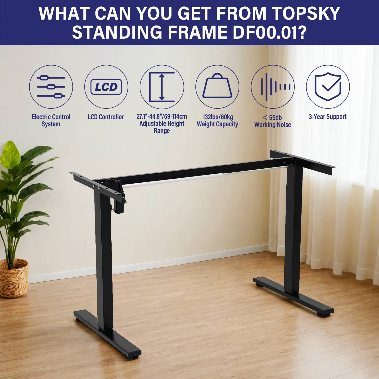 TOPSKY Single Motor 2 Stage Electric Adjustable Standing Computer Desk for Home and Office DF00.01