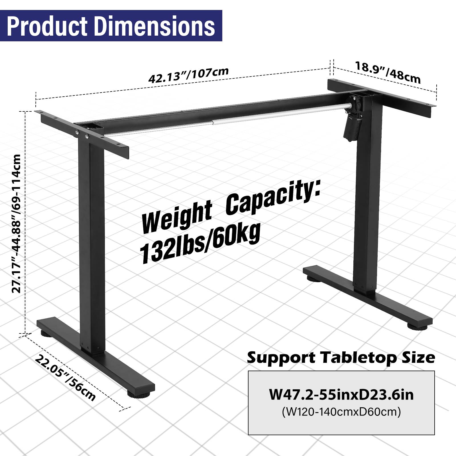 TOPSKY Single Motor 2 Stage Electric Adjustable Standing Computer Desk for Home and Office DF00.01