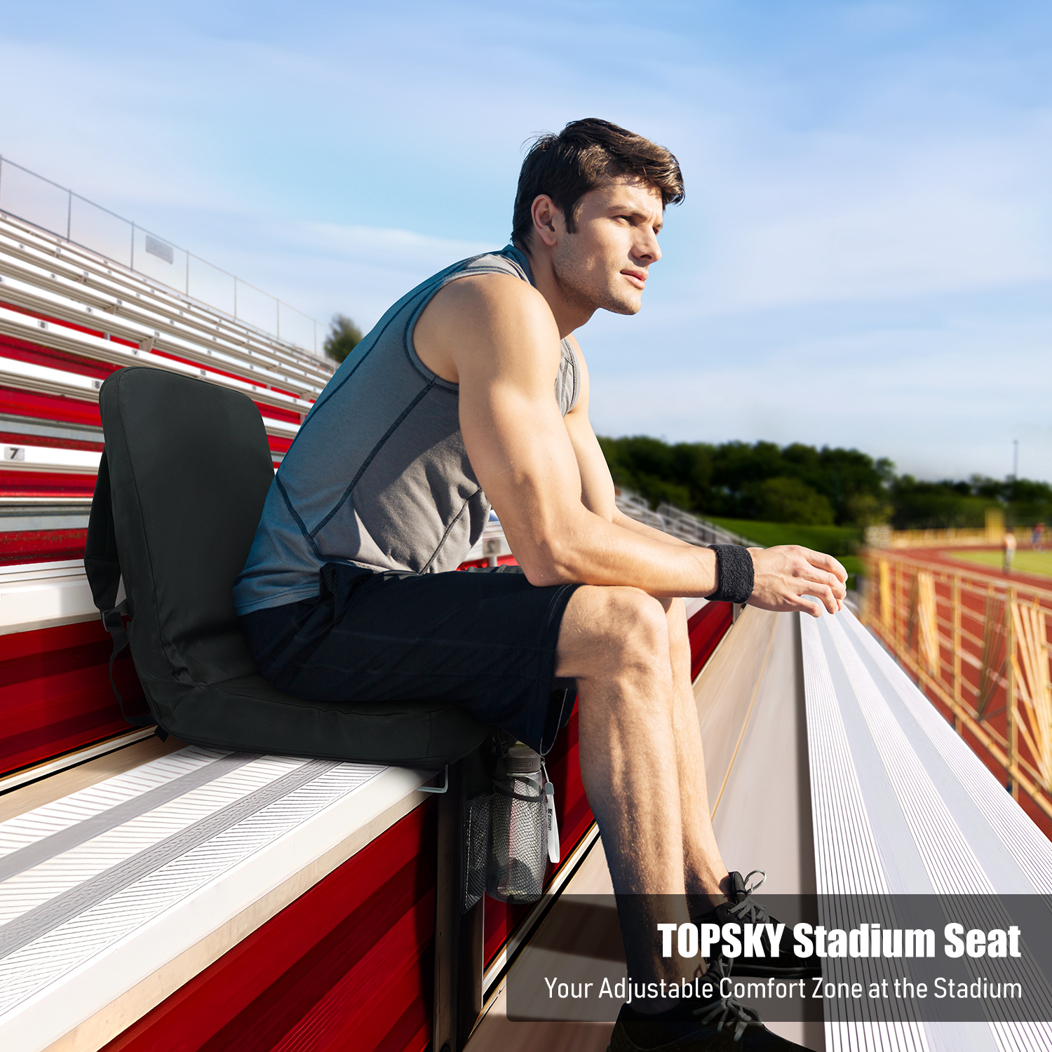 TOPSKY Stadium Seat with Thick Back Support, 17” Seat Width, 3 Reclining Positions, Wide Bleacher Seats with Hook, Picnic Seat XY-CR-806
