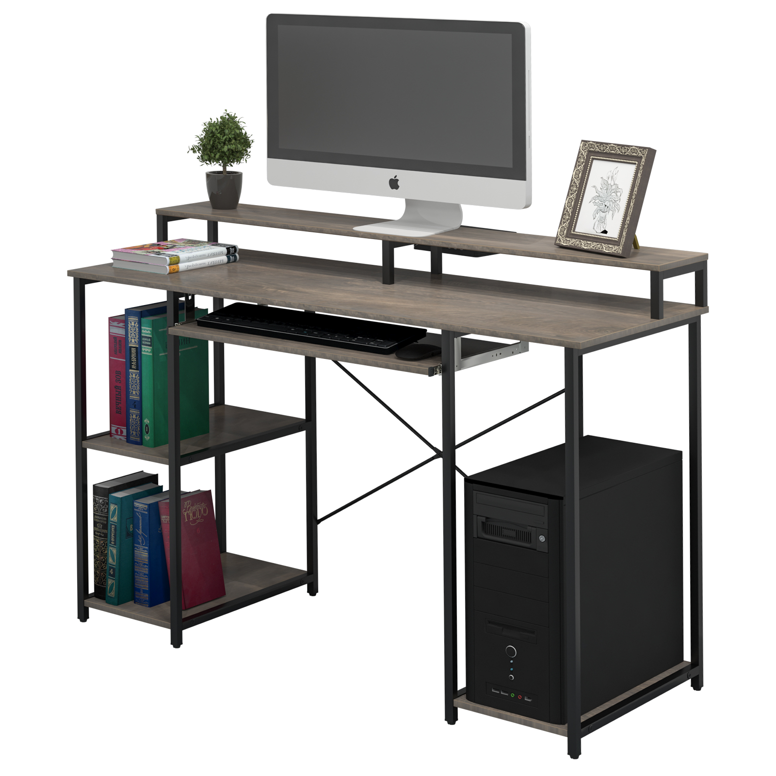 TOPSKY 46.5”Computer Desk with Storage Shelves/23.2" Keyboard Tray/Monitor Stand Study Table for Home Office S-205