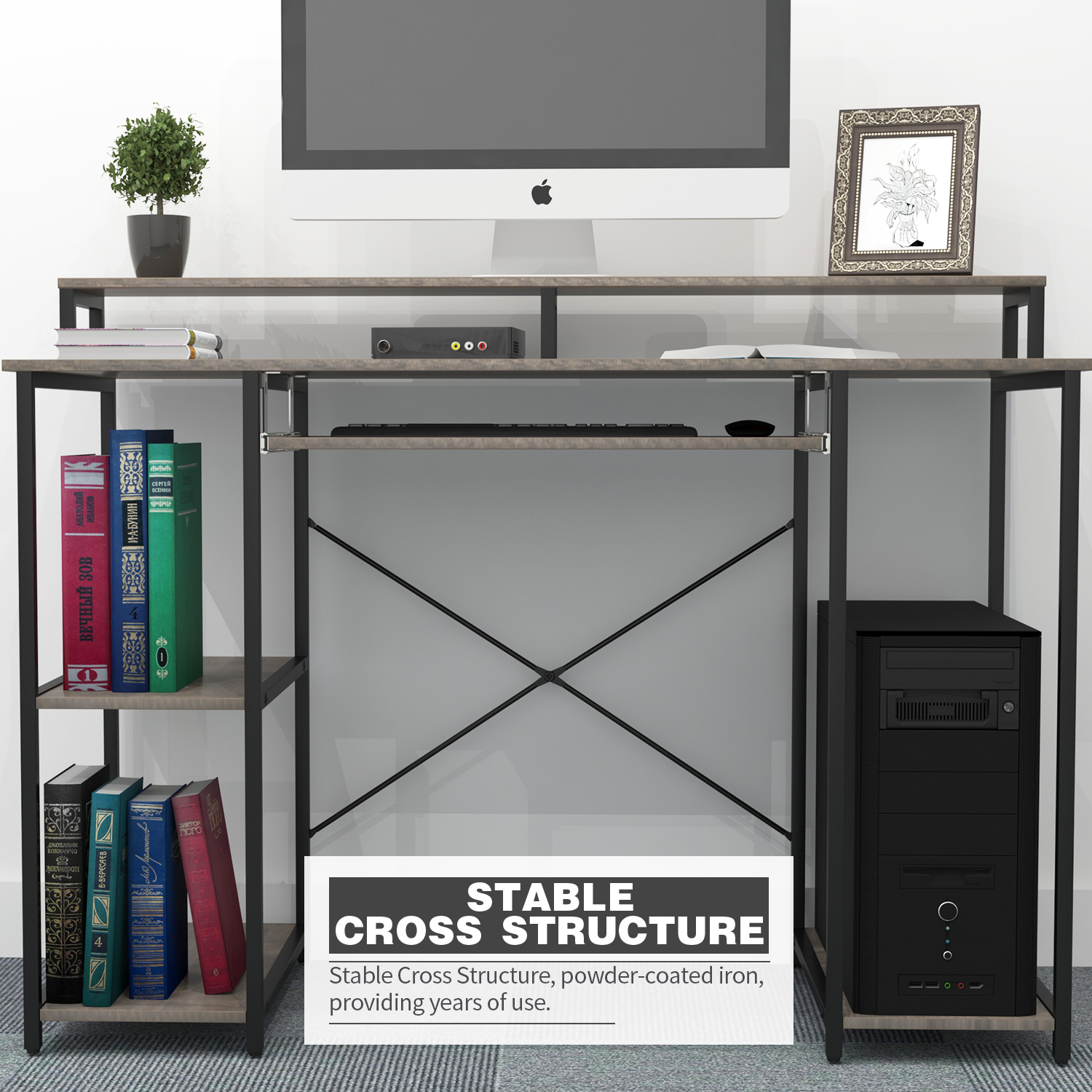 TOPSKY 46.5”Computer Desk with Storage Shelves/23.2" Keyboard Tray/Monitor Stand Study Table for Home Office S-205