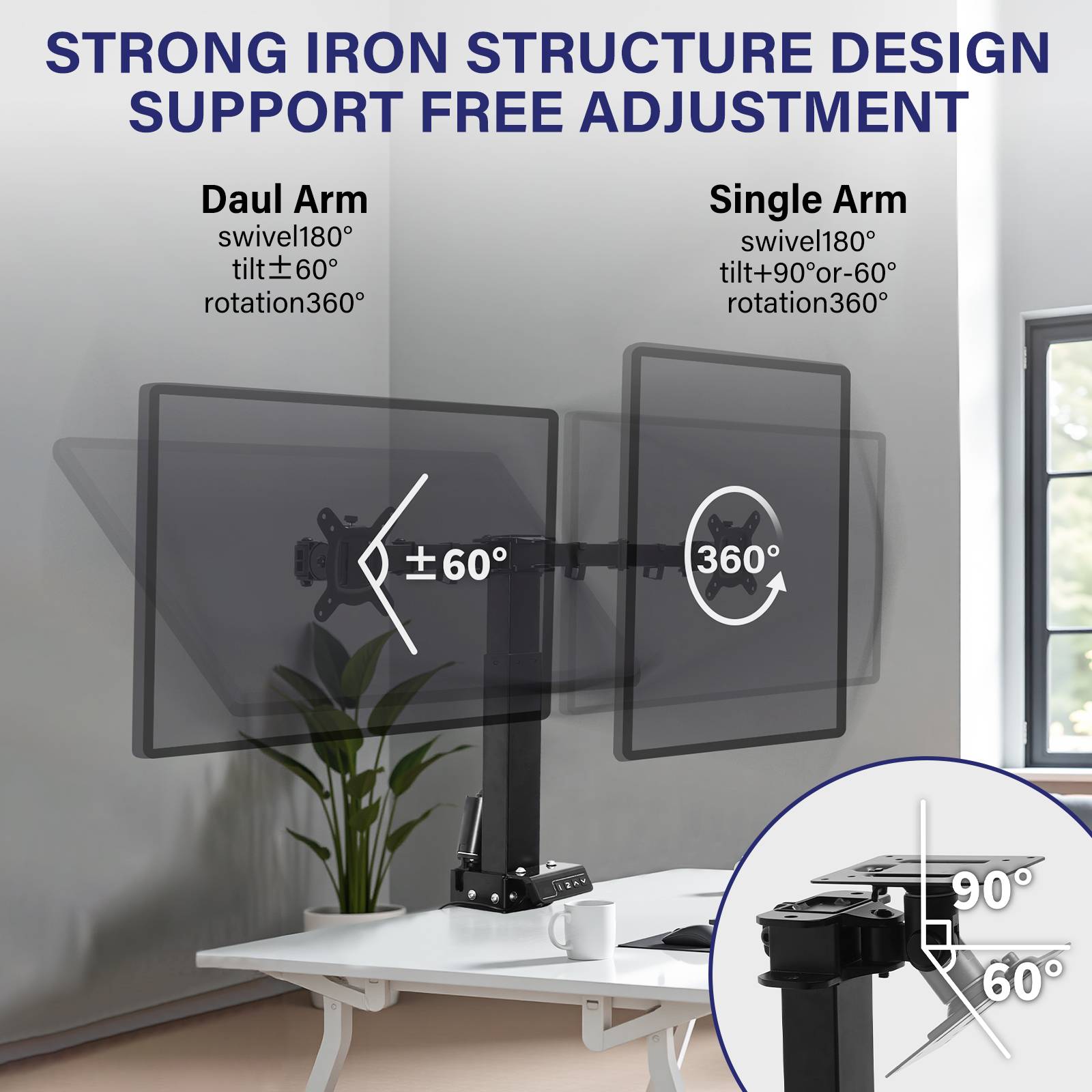 TOPSKY Adjustable Electric Monitor Desk Mount Fits Up to Dual 32 Inches 19.8lbs or Single 49 Inches 33lbs Computer Screens, Adjustable Swivel, Tilt, Rotate, VESA 75x75mm or 100x100mm MMT00.01