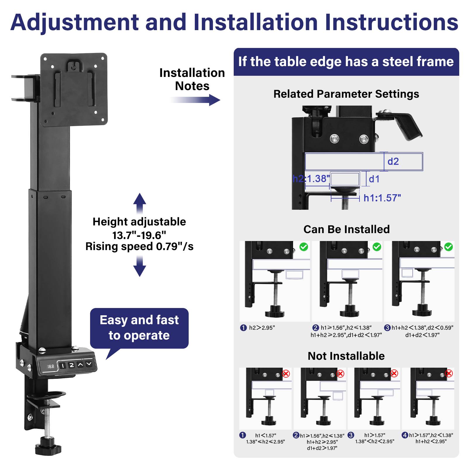 TOPSKY Adjustable Electric Monitor Desk Mount Fits Up to Dual 32 Inches 19.8lbs or Single 49 Inches 33lbs Computer Screens, Adjustable Swivel, Tilt, Rotate, VESA 75x75mm or 100x100mm MMT00.01