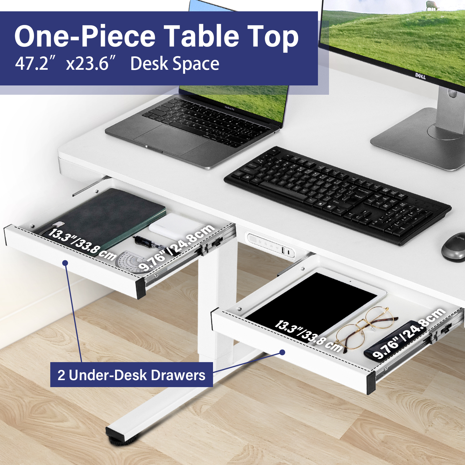 TOPSKY Electric Adjustable Standing Desk with Drawers and Charging USB Port, 47.2"x23.6" Whole-Piece Quick Install Computer Laptop Table for Home and Office DF07.01