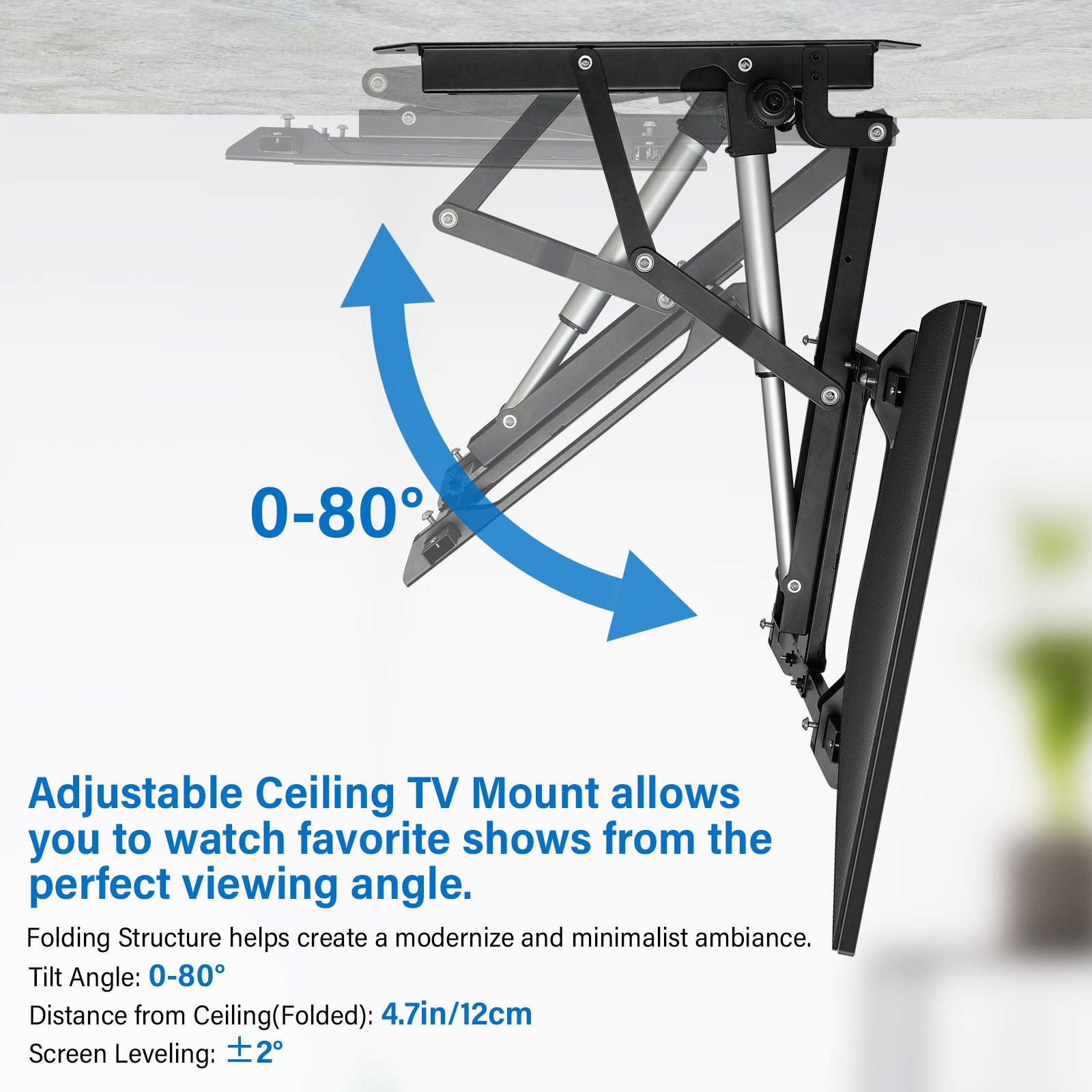 TOPSKY Electric Adjustable Ceiling TV Mount with Remote, Motorized Flip Down Pitched Roof TV Mount for 32 to 70 Inch Flat and Curved Screen TVs TV01.01