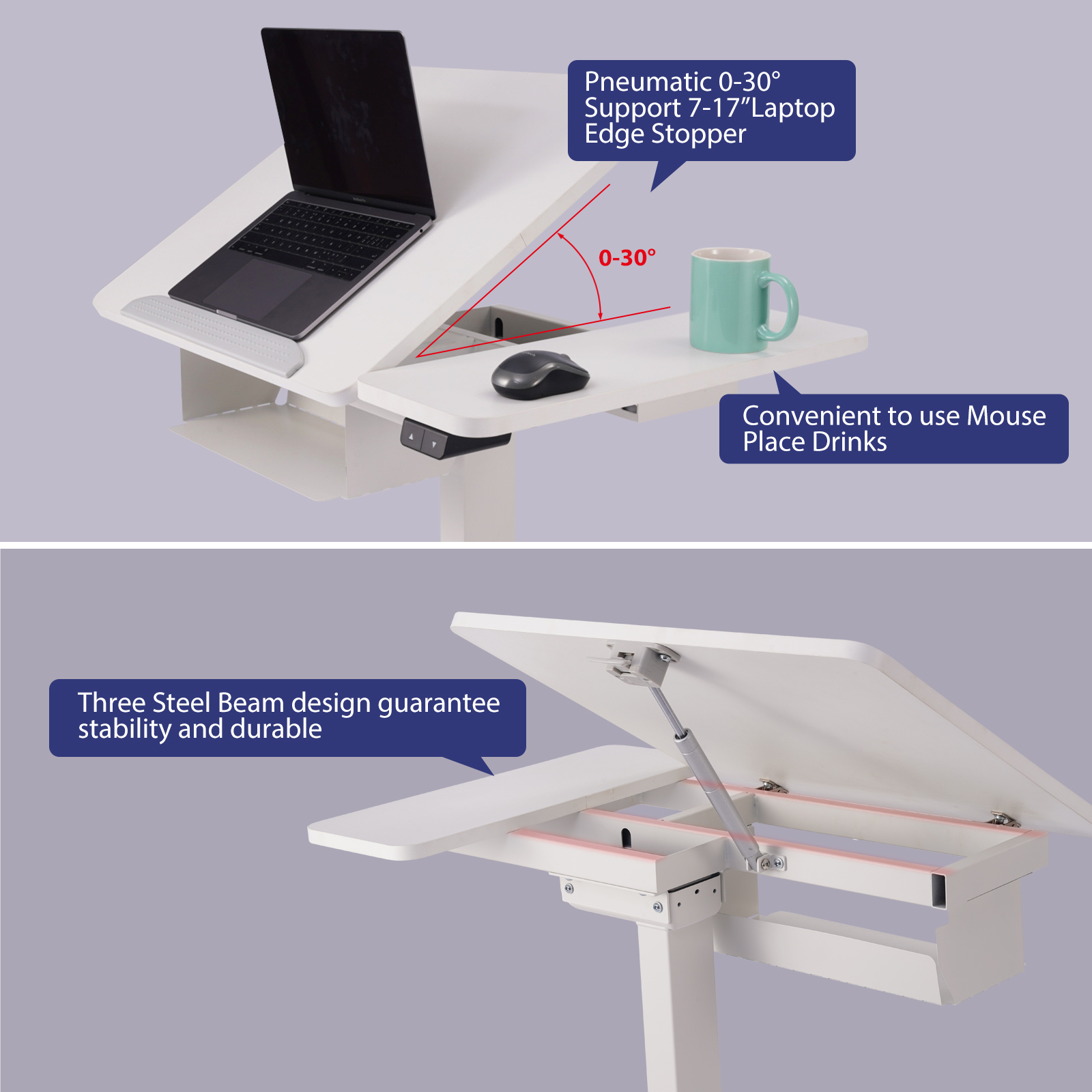 TOPSKY Electric Height Adjustable Standing Laptop Study Desk with Tilting Board and Wheels for Home Office Use DF06.01