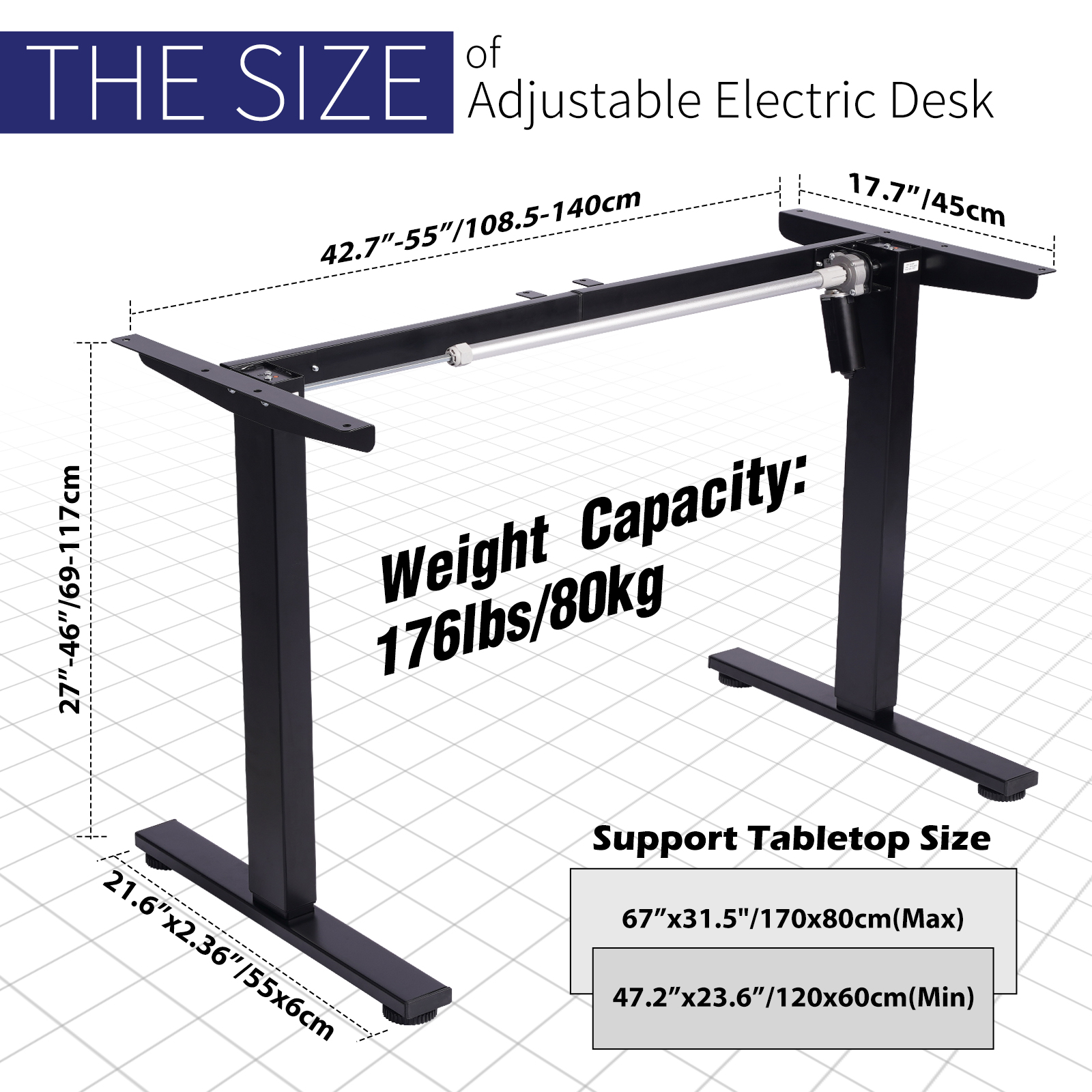 TOPSKY Single Motor Electric Adjustable Standing Computer Desk for Home and Office DF01.01