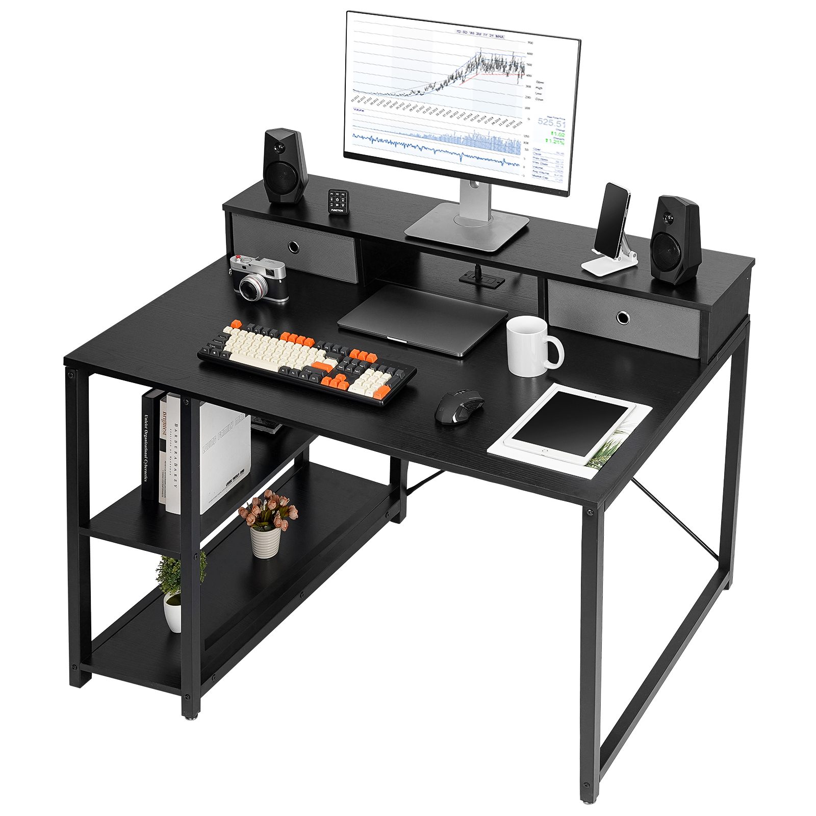 TOPSKY 47”x 31.5” Computer Desk with Drawers, Monitor Stand, Storage Shelf, 3-Port Charging Station CT-8028