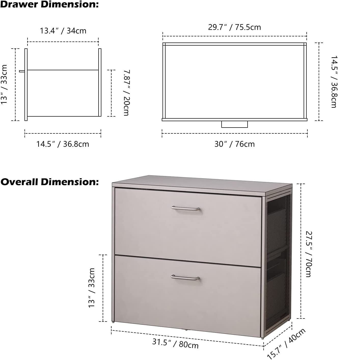 TOPSKY 2 Drawers Wood Lateral File Cabinet for Letter Size/A4/Legal File Full Extension Soft Close Concealed Slide DS-001
