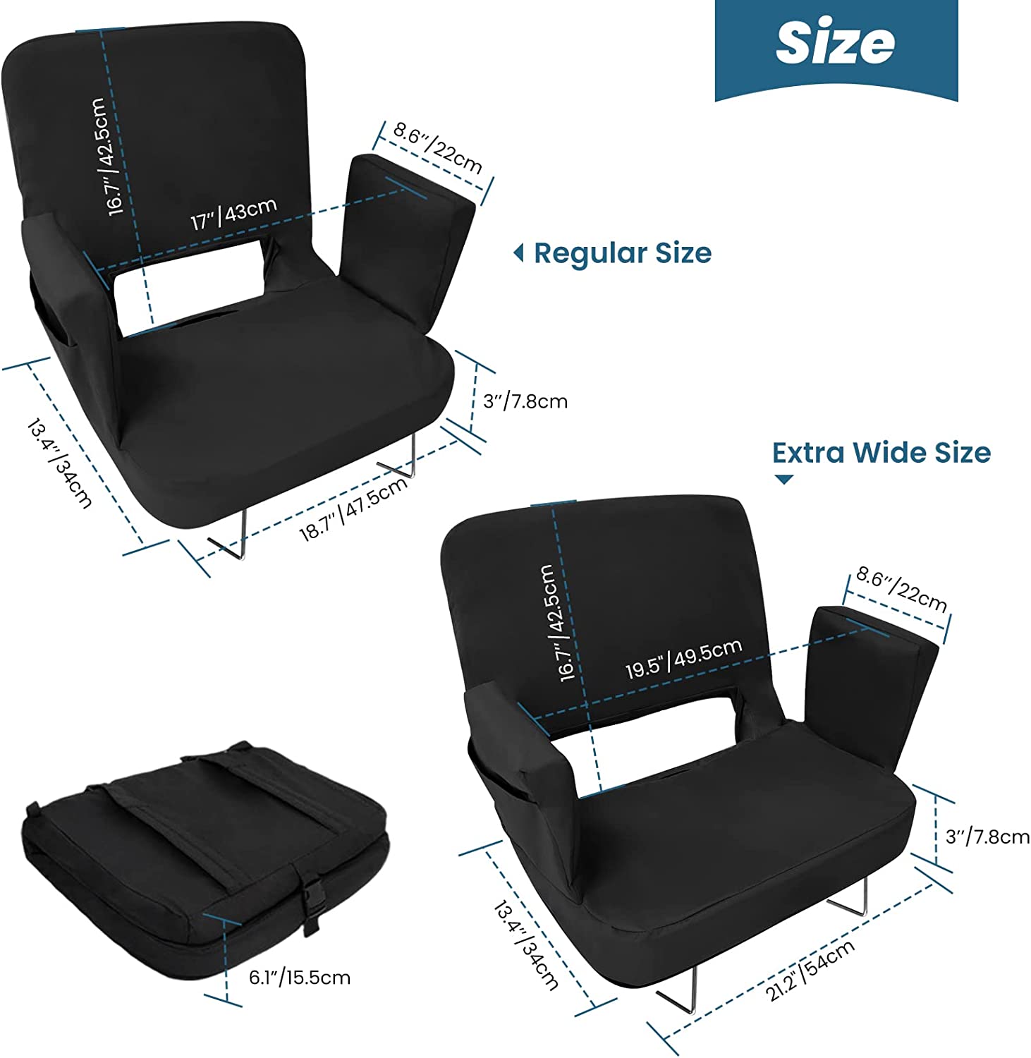 TOPSKY Stadium Seat with Back Support 3 Reclining Positions, Wide Bleacher Seats with 2 Hook Picnic Seat XY-CR-693-43