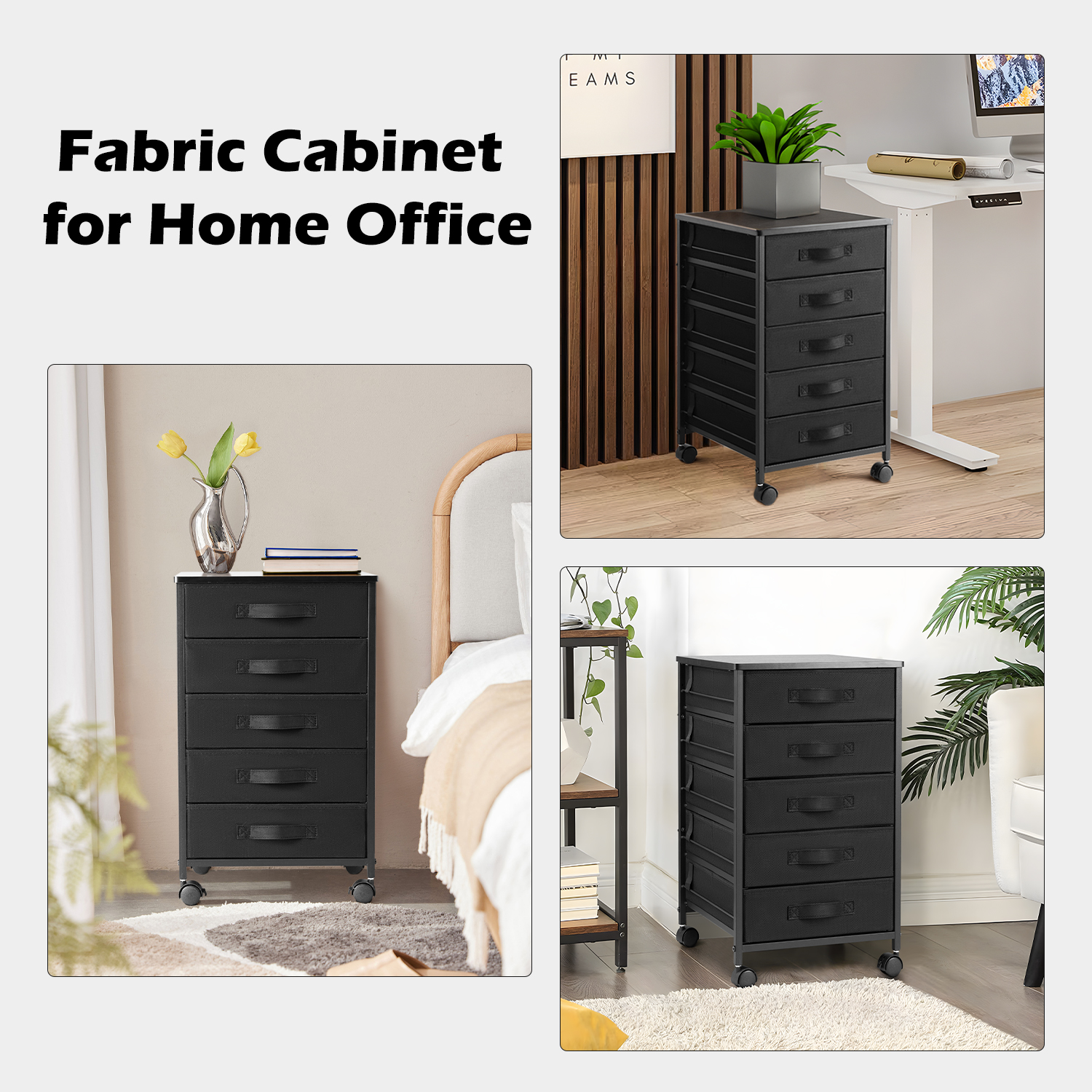 TOPSKY 5 Drawers Mobile Cabinet, Fabric Storage Tower with Anti-Drop Drawers for Home Office BC-002