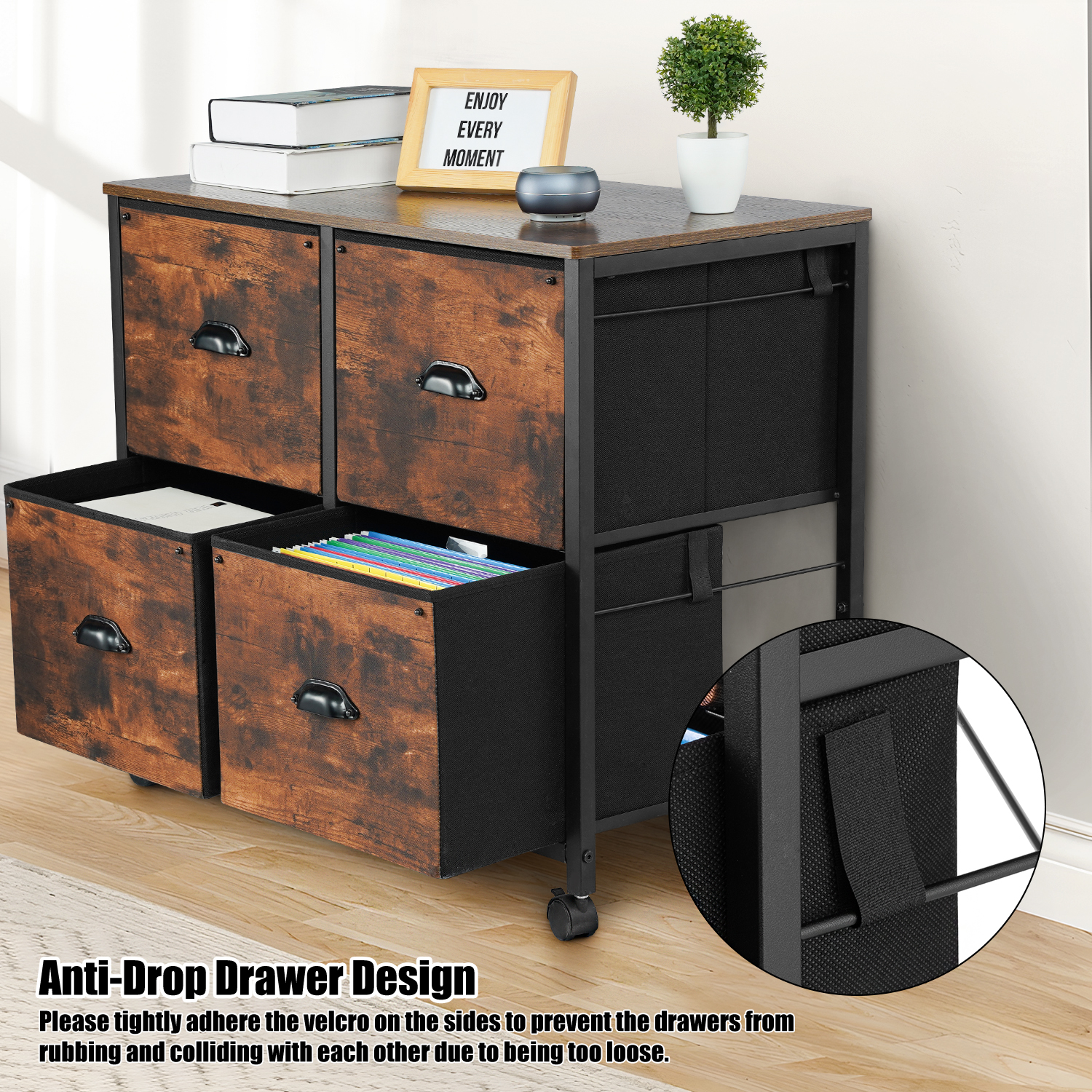 TOPSKY 4 Drawers Mobile Fabric Lateral File Cabinet with Casters for Letter Size File BC-004