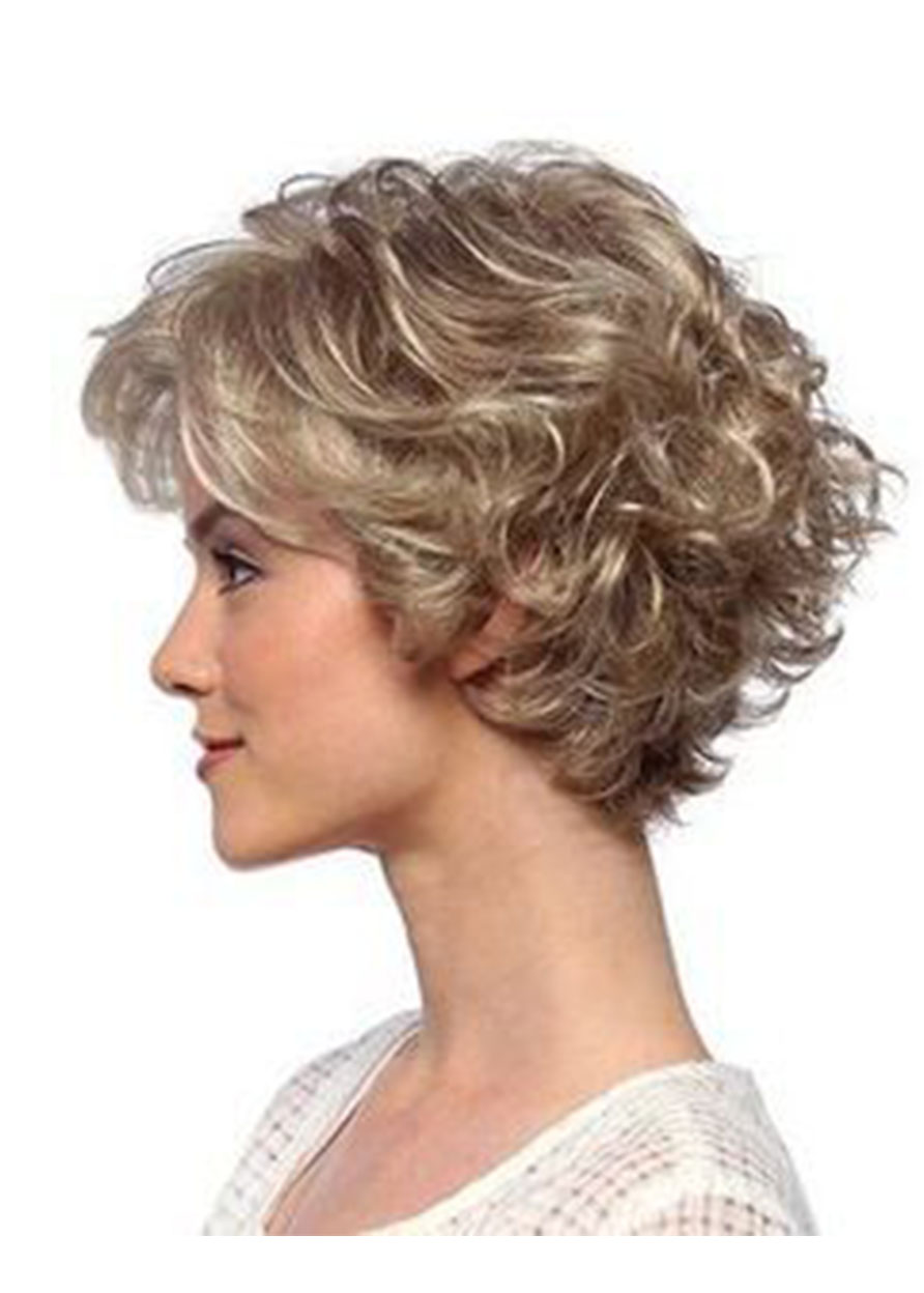Lace Front Cap Synthetic Hair Women Curly 120% 12 Inches Wigs - Blonde