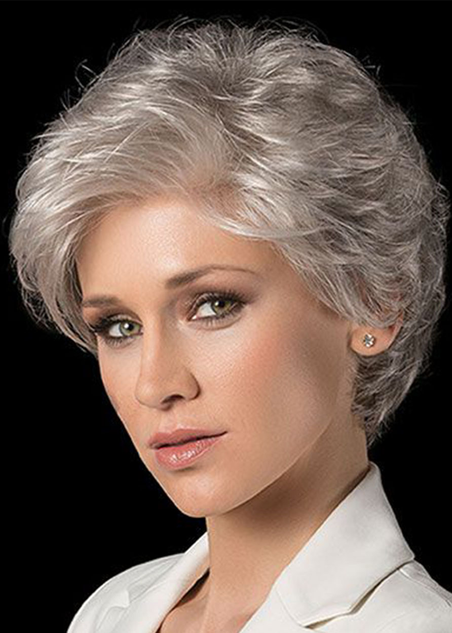 Women Capless Synthetic Hair Wavy 10 Inches 120% Wigs - Grey