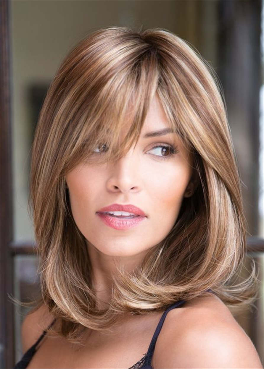 Synthetic Hair Straight Capless Women Mixed-Color 14 Inches 120% Wigs