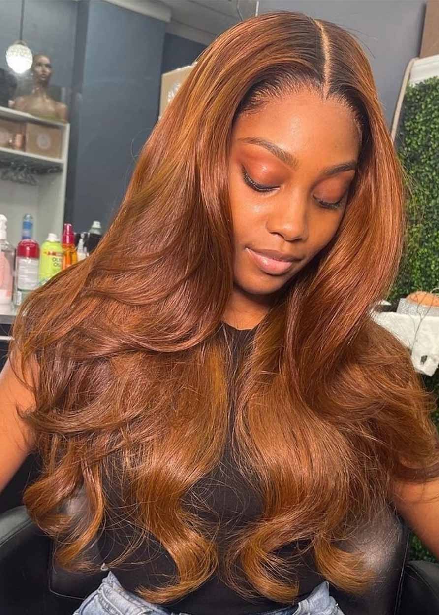 Women Lace Front Cap Straight Human Hair 28 Inches 130% Wigs - Brown