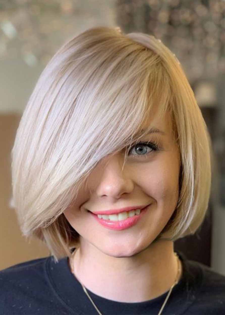 Short Bob Hair Wigs Synthetic Hair Straight Women 130% 12 Inches Wigs - Blonde