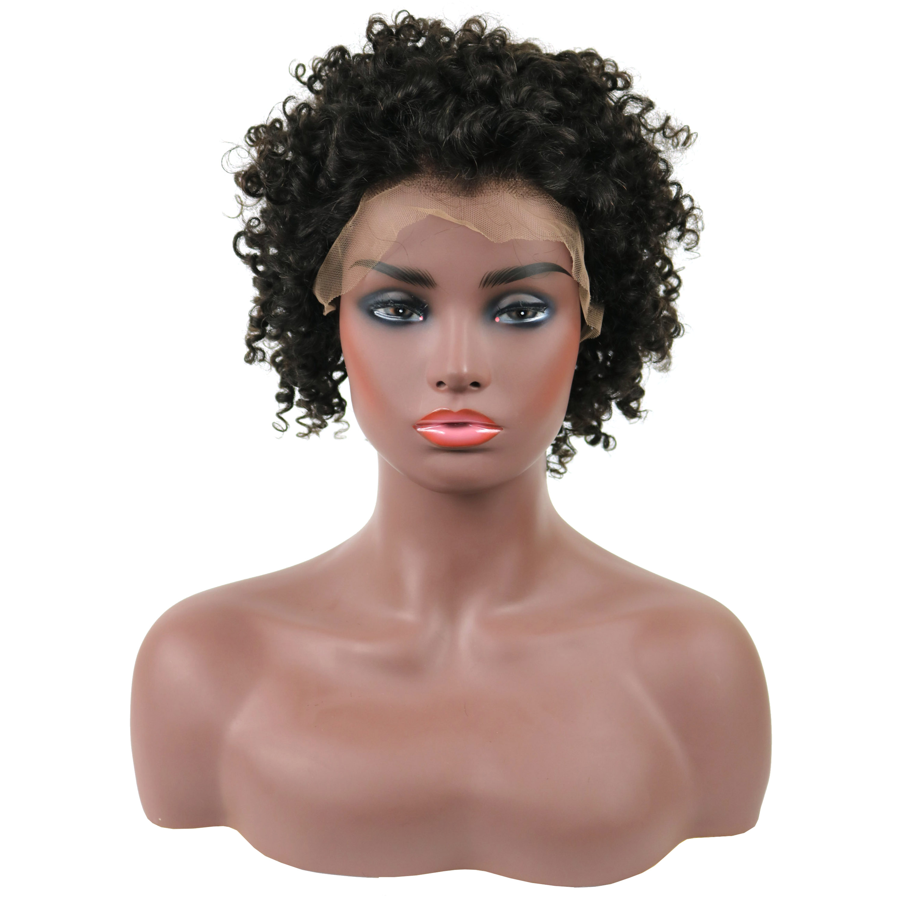 Lace Front Cap Human Hair Women Kinky Curly 120% 10 Inches Wigs