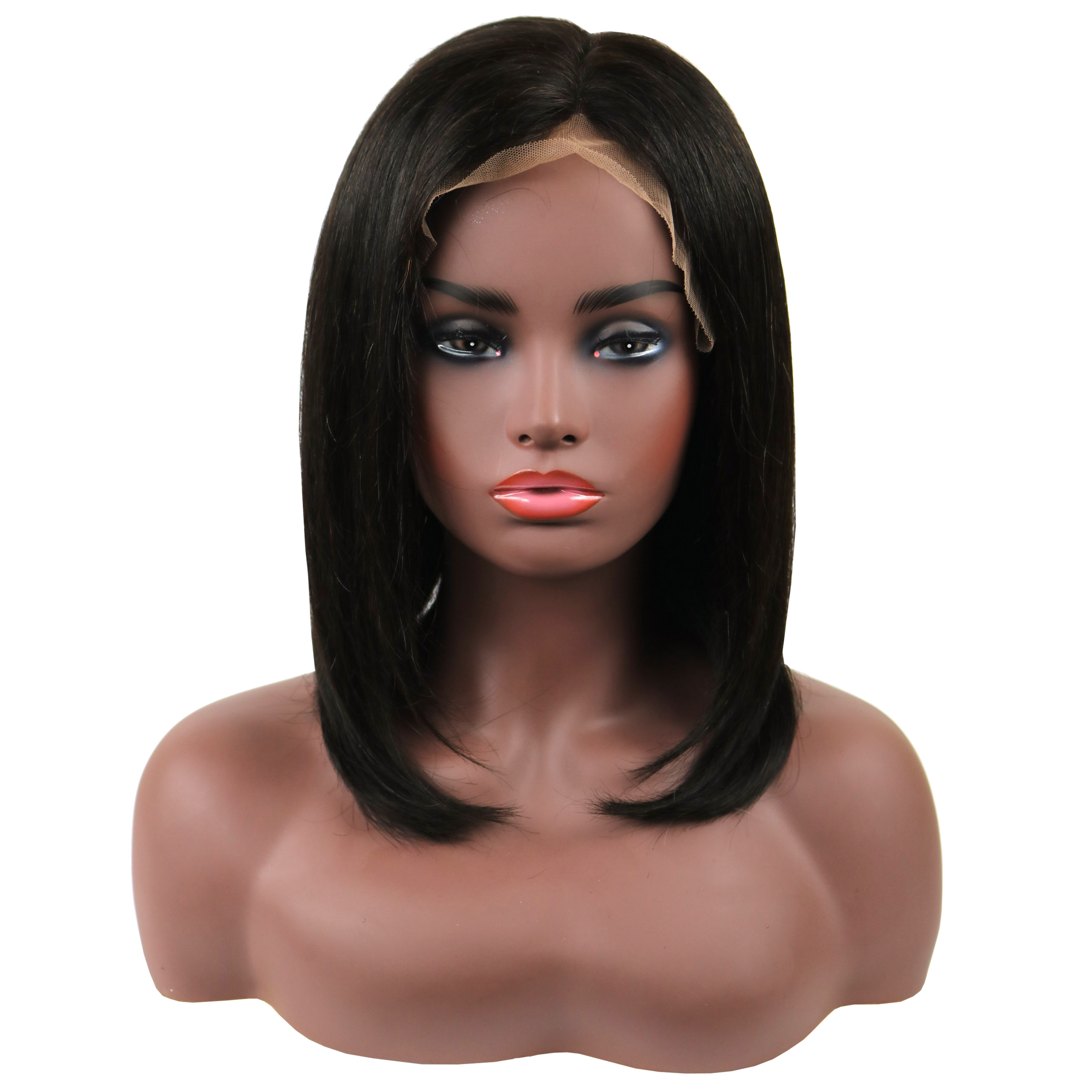 Lace Front Cap Human Hair Straight 14 Inches 120% Wigs