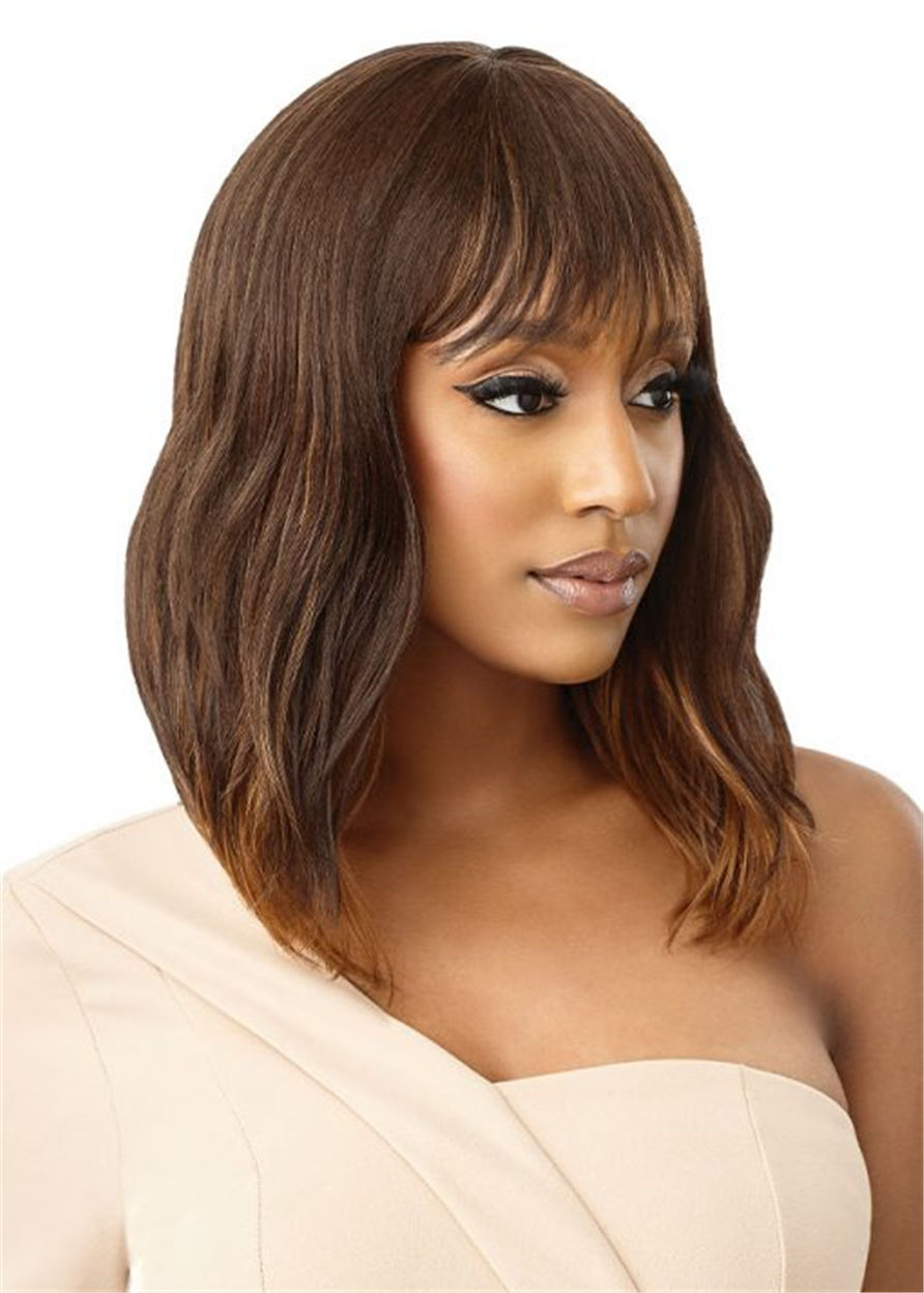 Capless Wavy Women Synthetic Hair 130% 16 Inches Wigs With Bangs