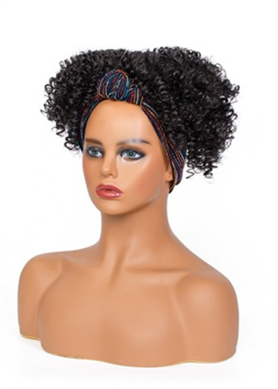 Women HeadBand Wig Synthetic Hair Kinky Curly Capless Short 130% Wigs