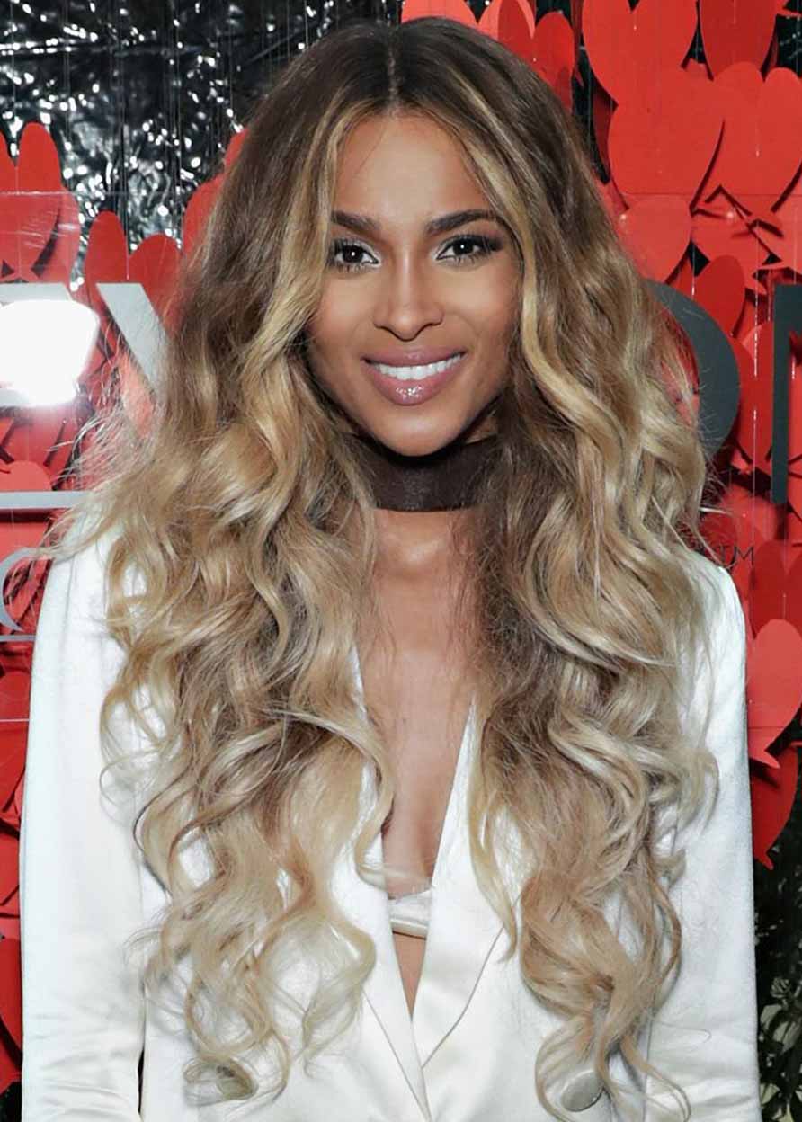 Ciara's Bombshell Blonde Curls Hairstyle Wigs Lace Front Cap Human Hair Deep Wave 130% 30 Inches Wigs