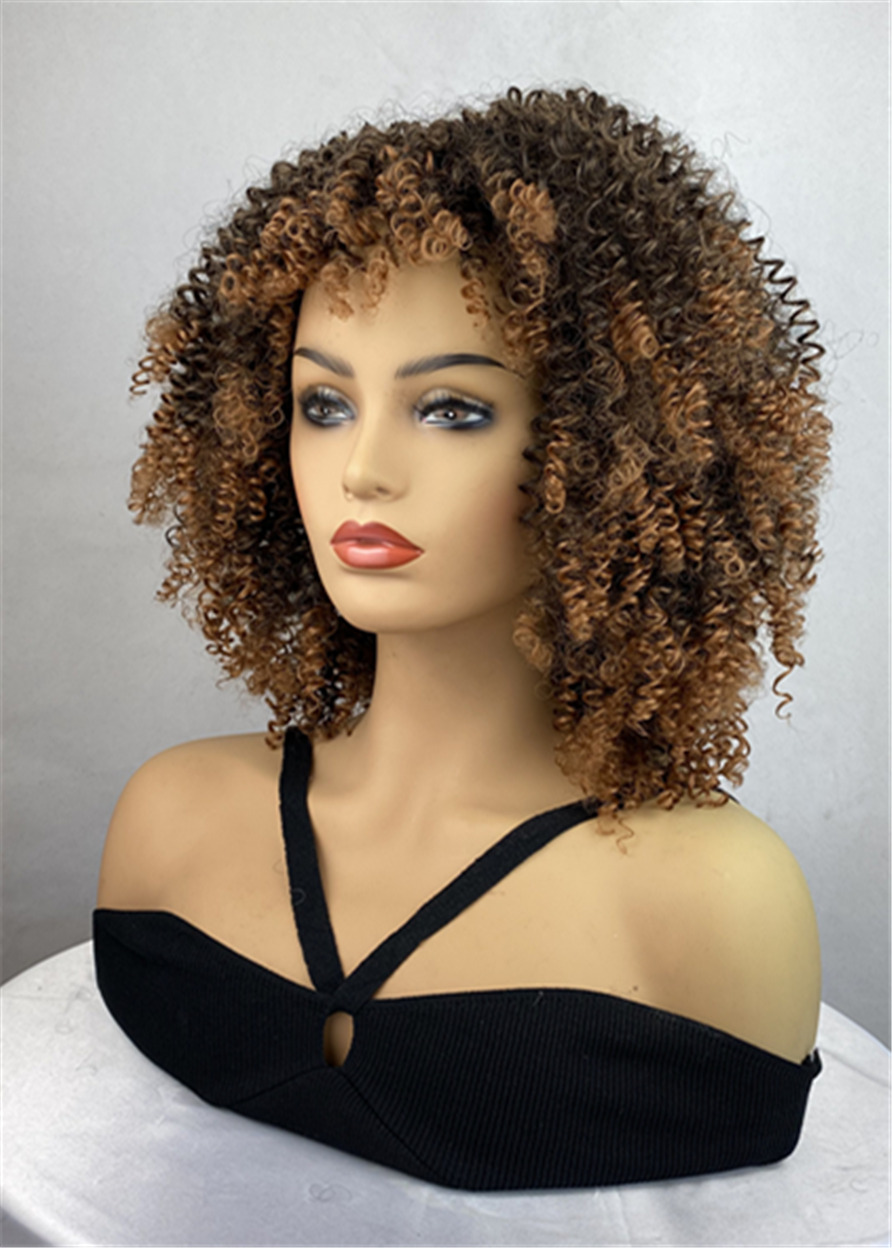 Brown Afro Women's Wig Synthetic Hair Capless Kinky Curly 14 Inches 130% Wigs