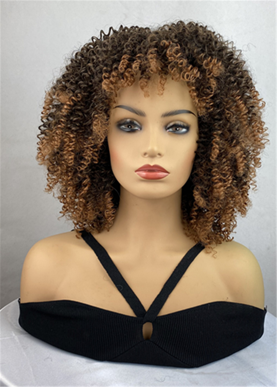Brown Afro Women's Wig Synthetic Hair Capless Kinky Curly 14 Inches 130% Wigs