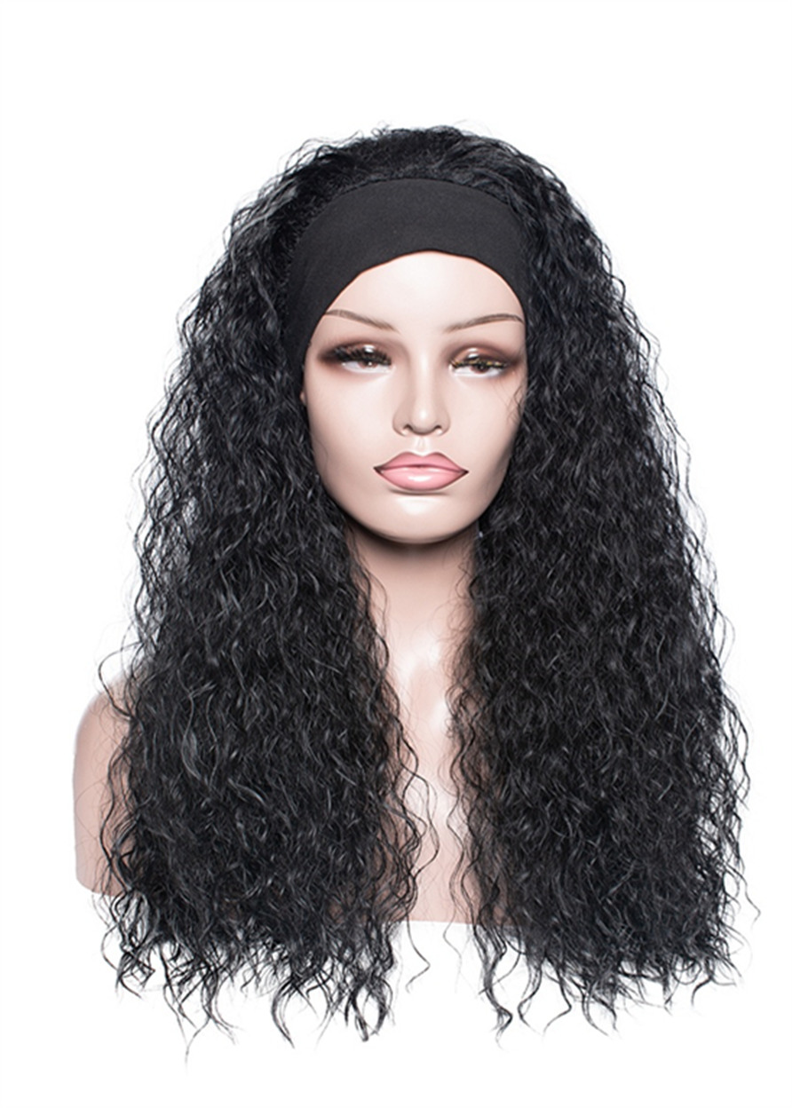 Kinky Curly Women Headband Wig Capless Synthetic Hair 130% 22 Inches Wigs