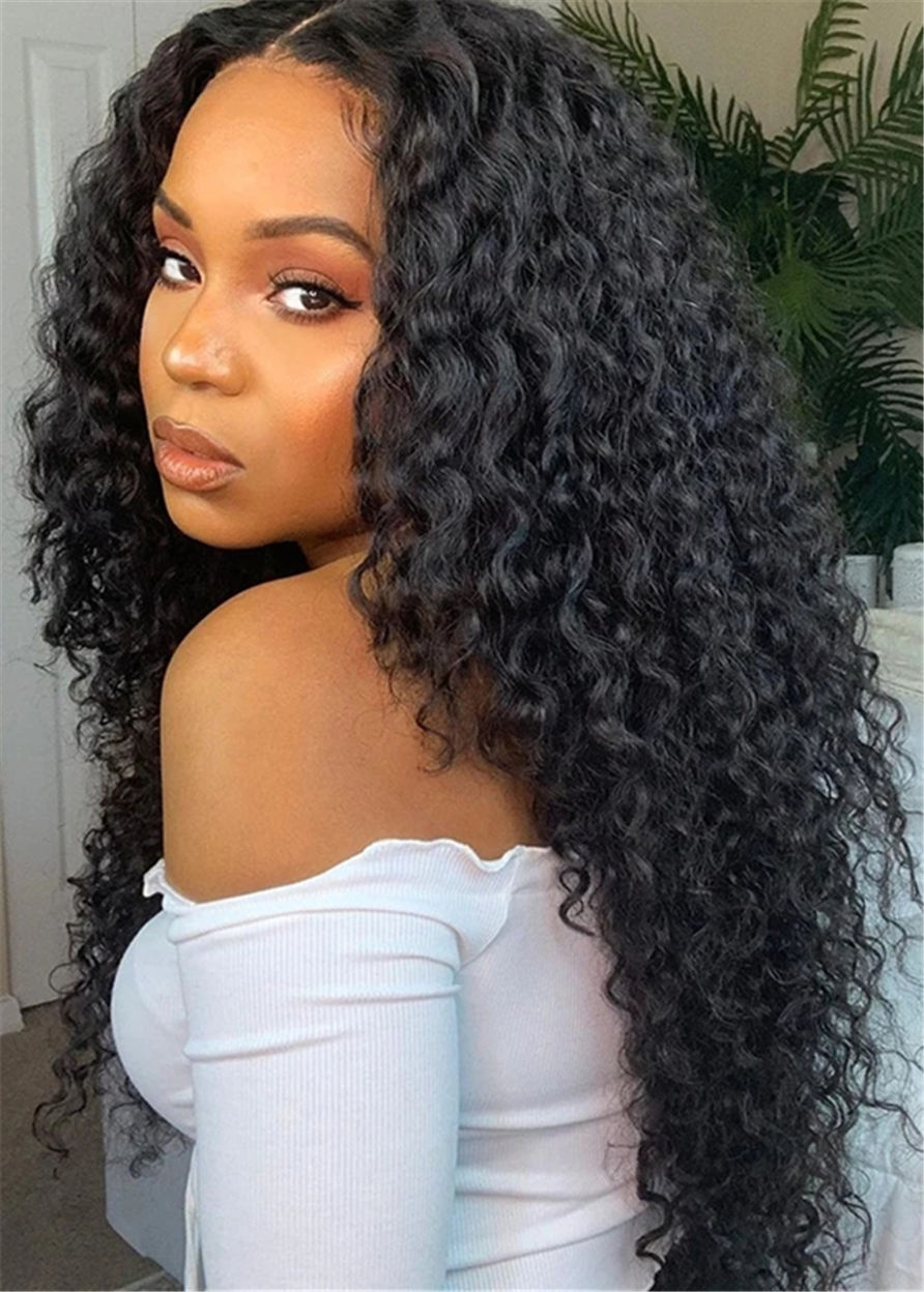 Women Synthetic Hair Kinky Curly Capless 30 Inches 130% Wigs With Long Curls